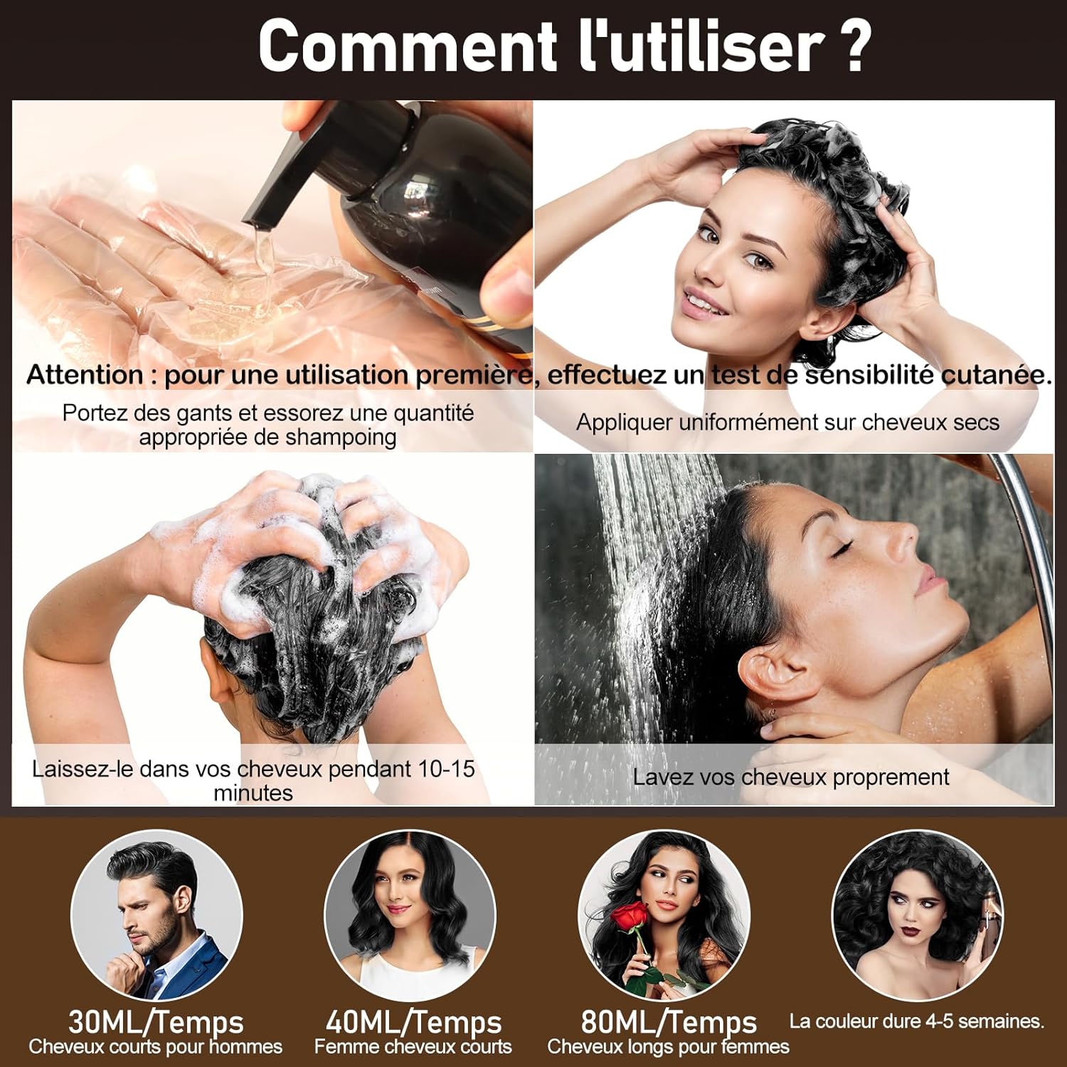 Thumbnail 3 de Shampoing Colorant Noir 3 en 1 (500 ml) pour cheveux blancs – teinture instantanée maison