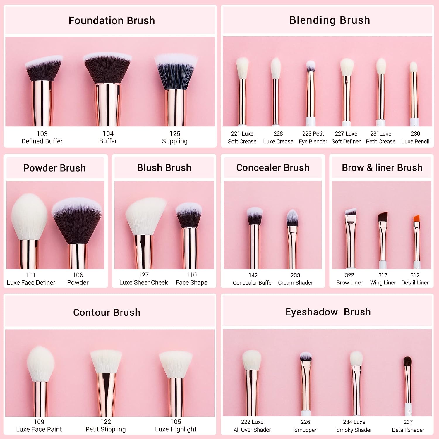 Thumbnail 1 de Kit Jessup pinceaux de maquillage 25 pièces T215 (cheveux synthétiques et naturels) blanc/or rose
