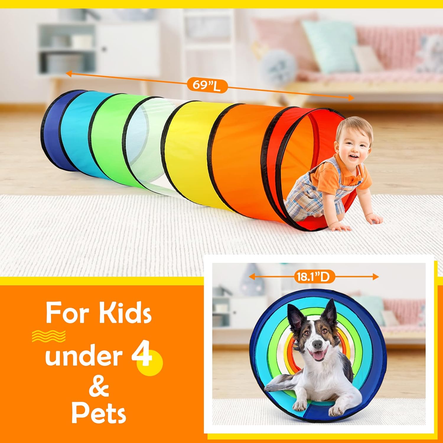 Detalle 2 de Kids Play Tunnel Tent for Toddlers — Pop‑Up Crawl Tunnel