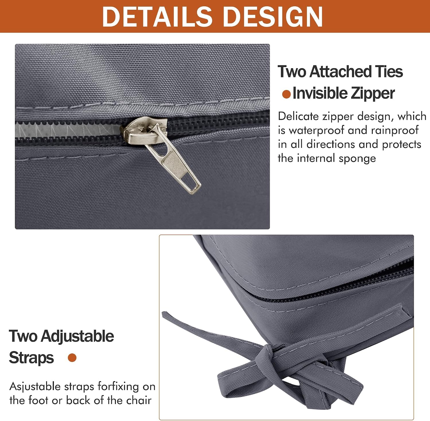 Thumbnail 4 de Comcaver PFCC-1617-Dark Grey-4 Outdoor Chair Cushions, Waterproof 16 x 17-Inch, Set of 4