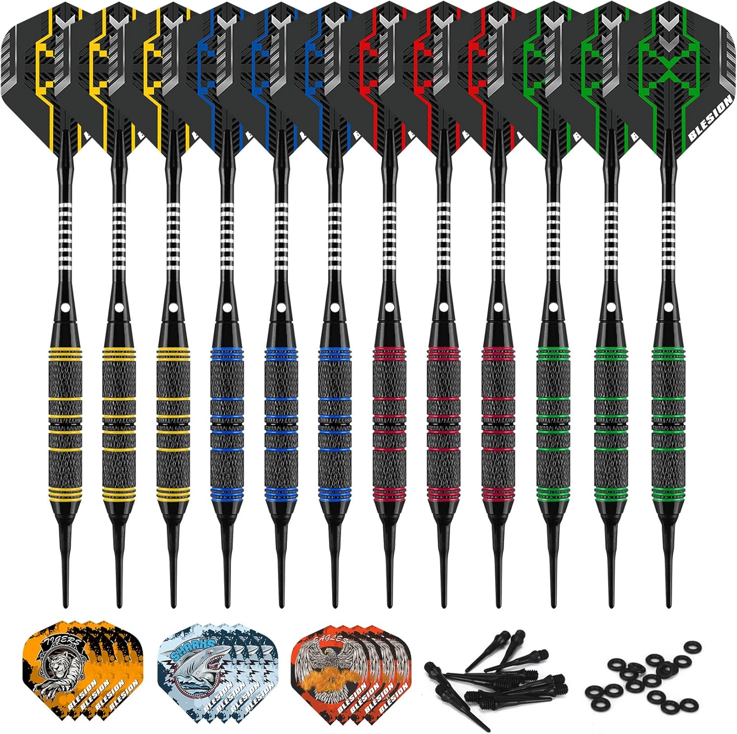 Thumbnail 6 de BLESION Flechette Pointe Plastique 12 pièces 18 g avec 50 pointes et 20 joints toriques pour fléchettes électroniques