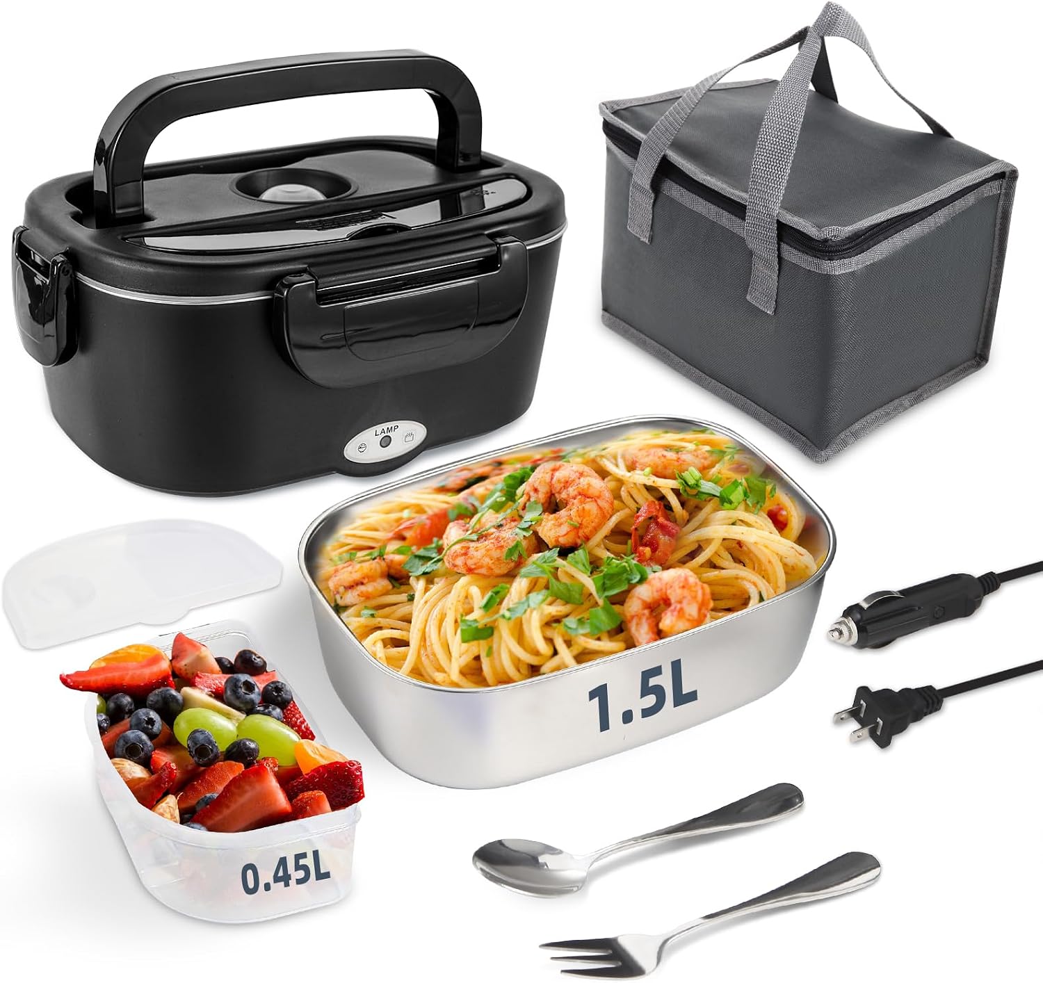 Detalle de SOHIDA 80W Electric Lunch Box, 1.5 L Stainless Steel, 12V/24V/110V