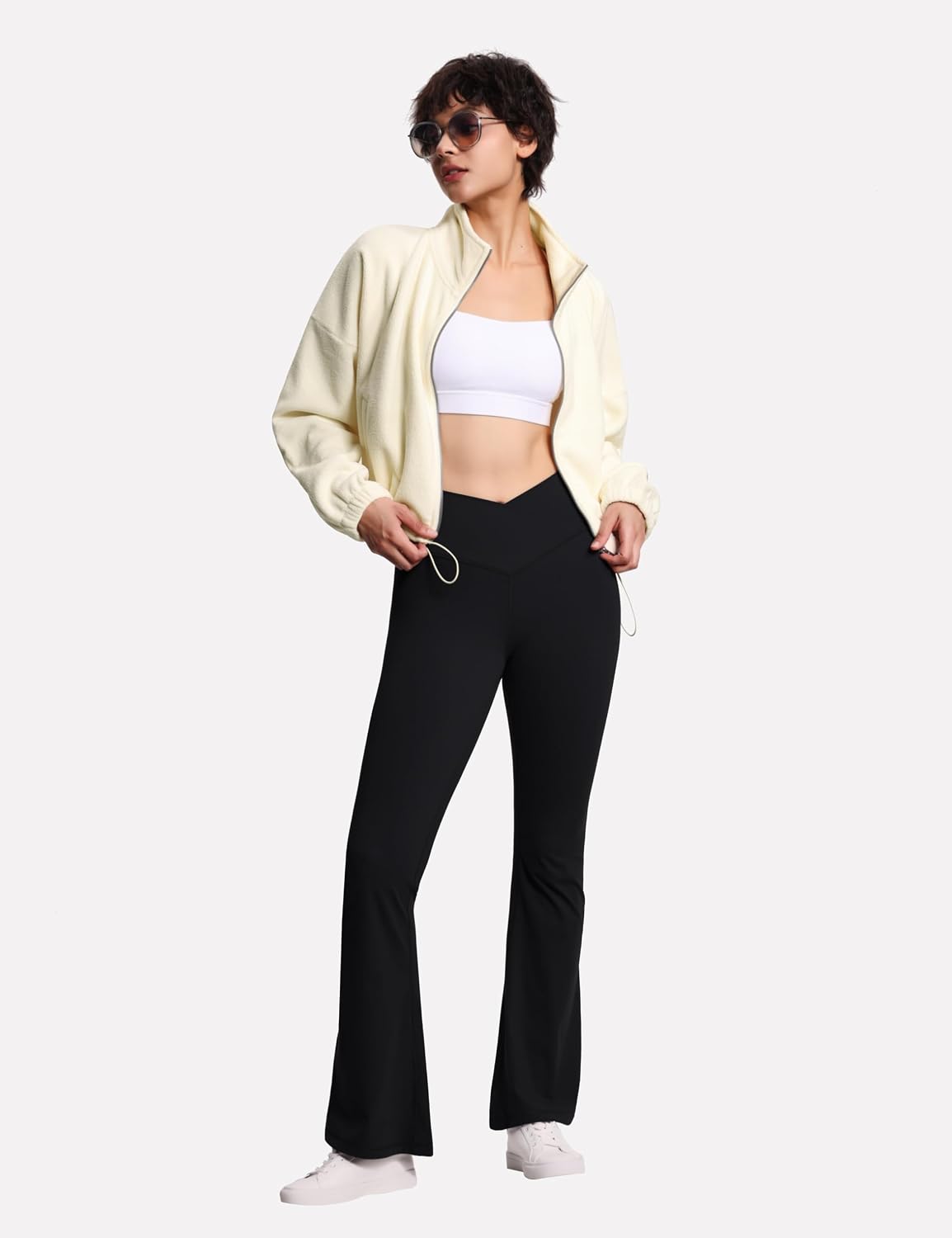 Detalle de THE GYM PEOPLE Women's Crossover High Waist Flare Leggings, 4-Way Stretch