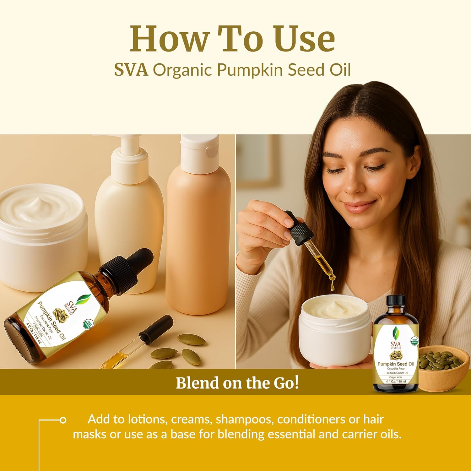 Detalle 2 de SVA Organic Pumpkin Seed Oil (4 Fl Oz) – 100% Natural Cold-Pressed Carrier Oil