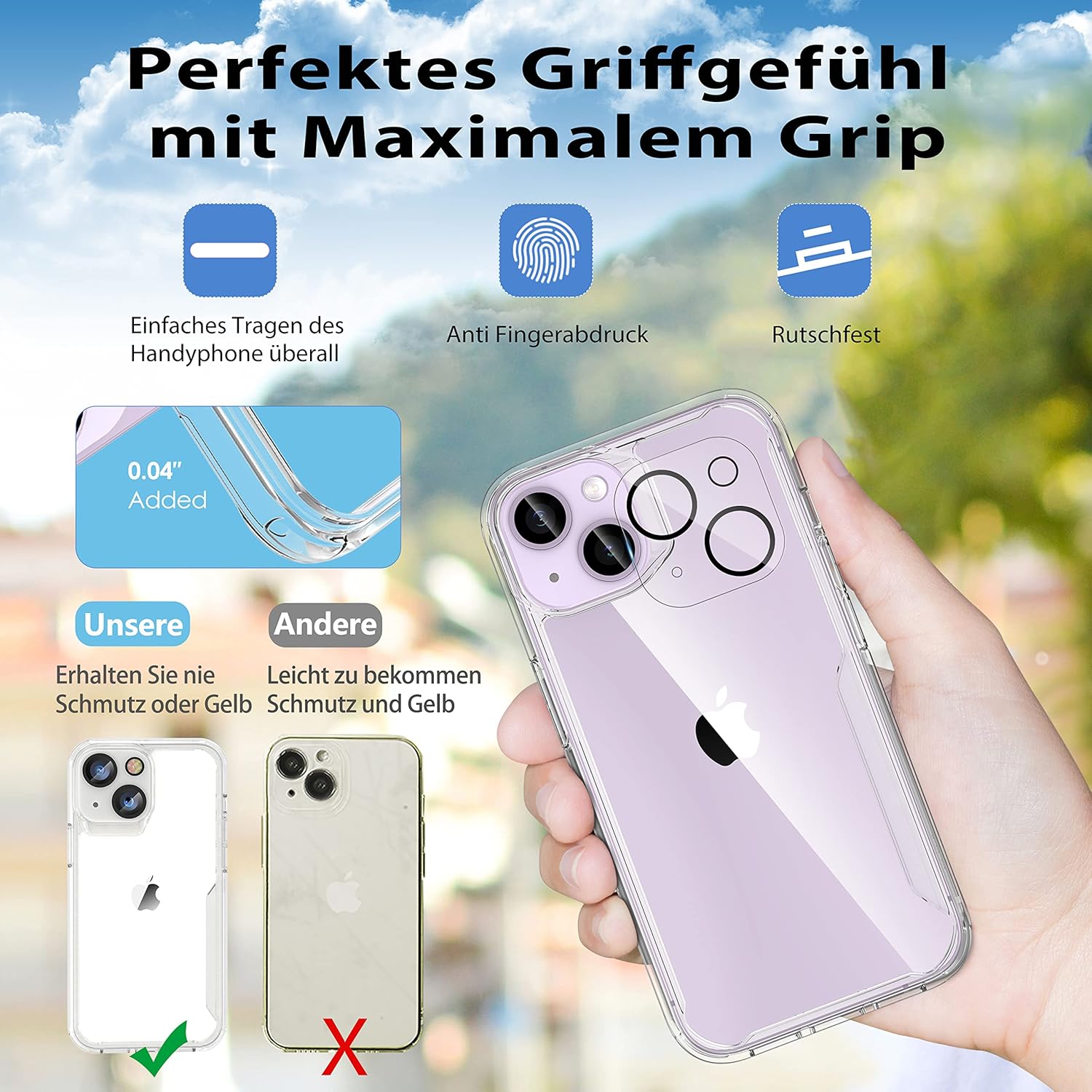 Thumbnail 4 de ORETECH Hülle für iPhone 14 Plus – Transparent, stoßfest mit 2 Displayschutzfolien und Kameraschutz