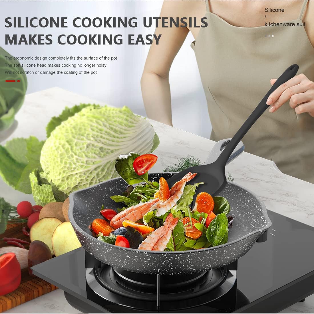 Thumbnail 6 de AOTHOD Silicone Cooking Utensils Set 446°F