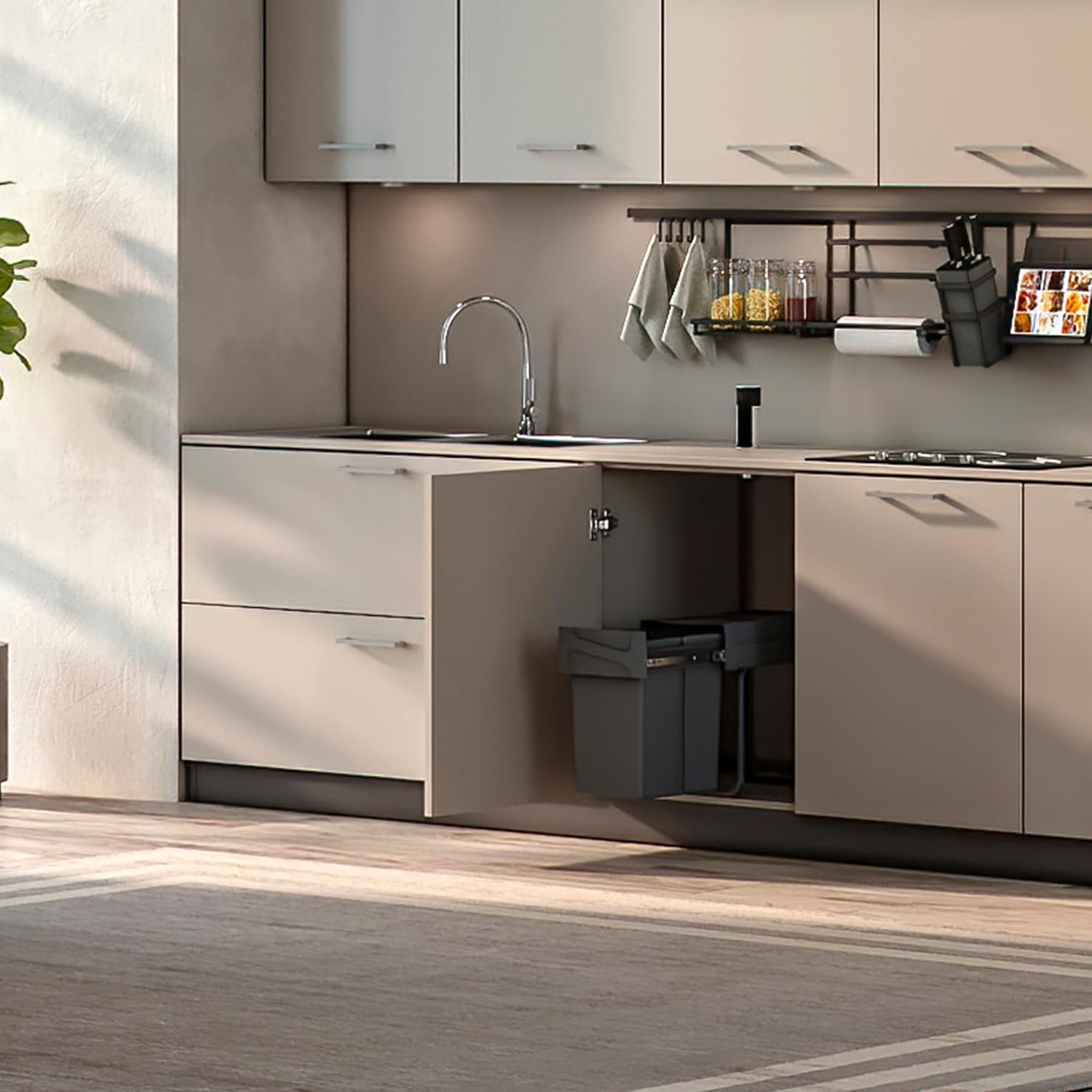 Detalle de Emuca Poubelle avec Fixation inférieure pour la Cuisine – 20 L, Acier et Plastique, Gris Anthracite