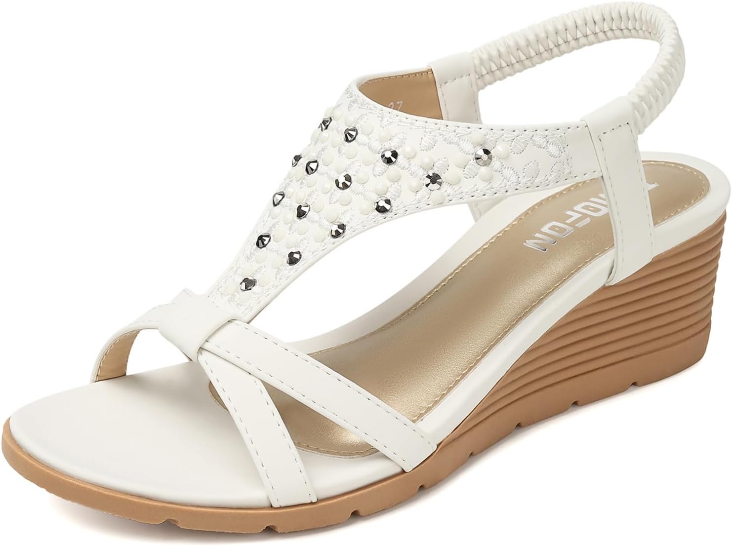 Detalle de TEMOFON Women's Low Wedge Heels Summer Dressy Platform Sandals with Elastic Ankle Strap