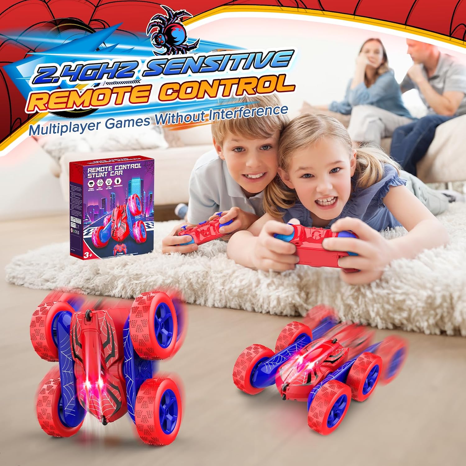 Detalle de Excitobo LY-005 RC Stunt Car, 4WD Rechargeable 360° Flip, Red