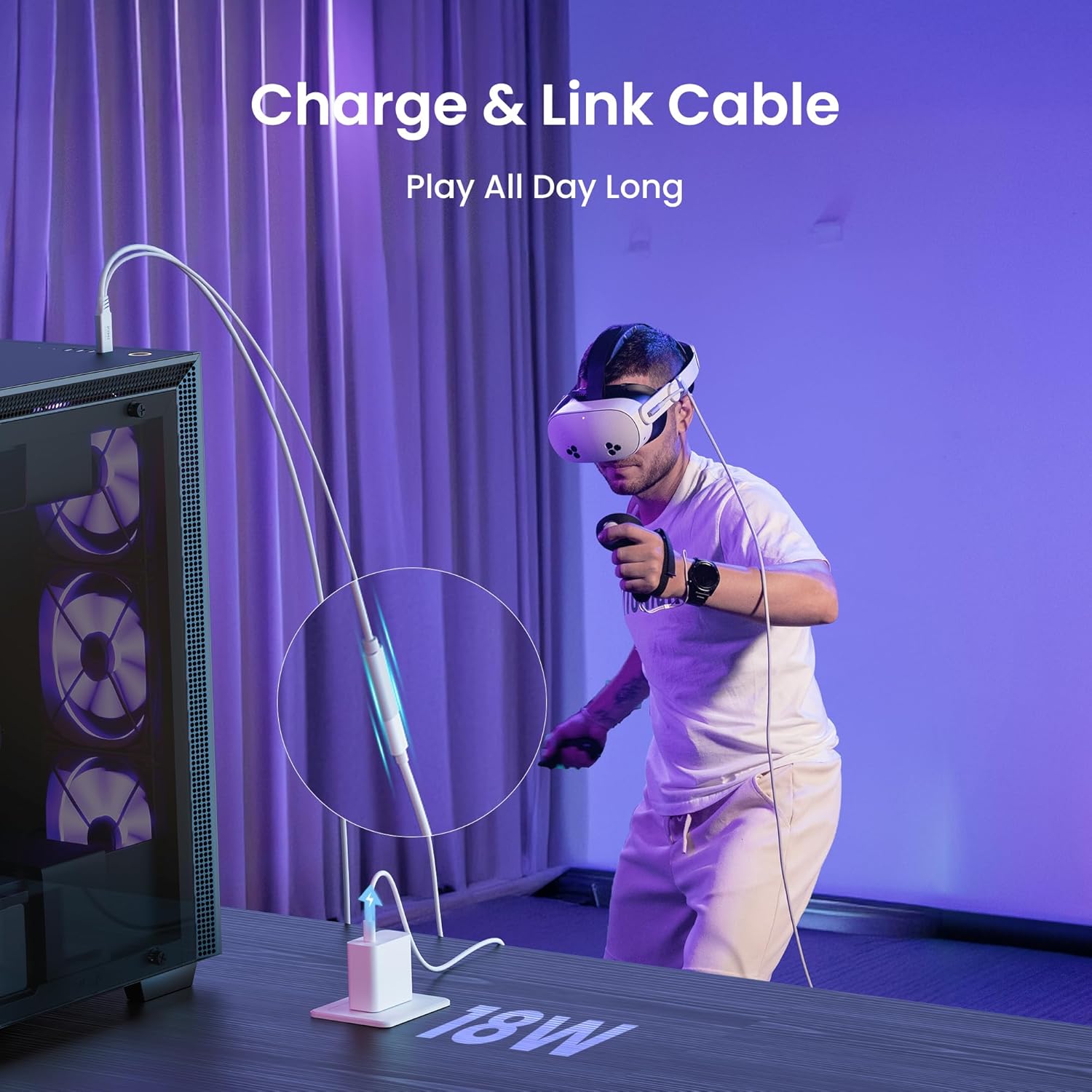 Thumbnail 6 de KIWI design Link Cable with Charging (16FT) — USB 3.0 to USB-C for Meta Quest 3S/3/2/Pro and Pico 4, White