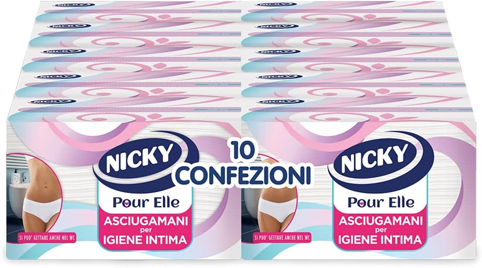 Nicky Pour Elle: asciugamani intimi monouso a 2 veli, 100 pezzi per confezione