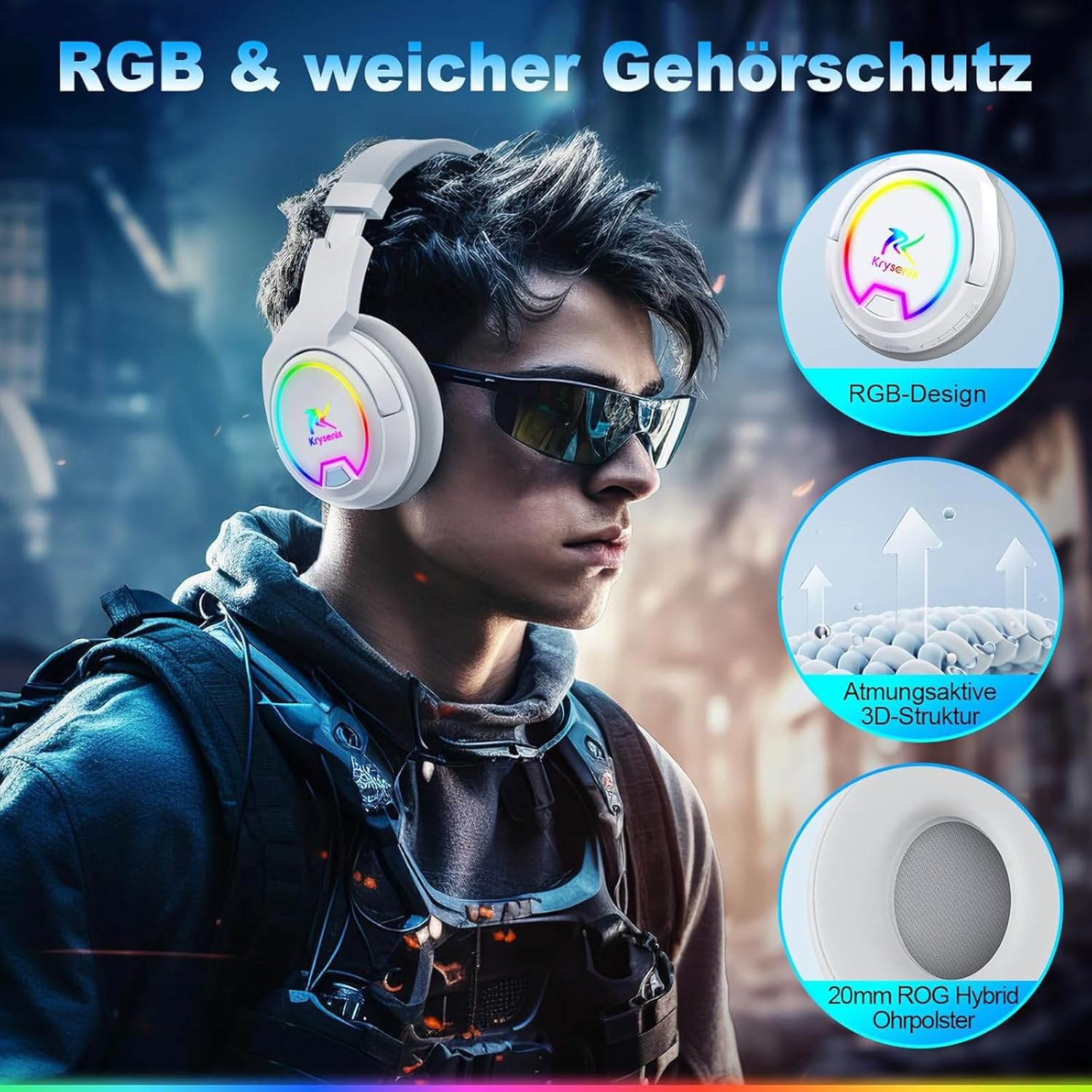 Thumbnail 4 de Krysenix PG4 Wireless Gaming Headset: 2.4GHz low-latency, 7.1 surround for PS5/PS4/PC