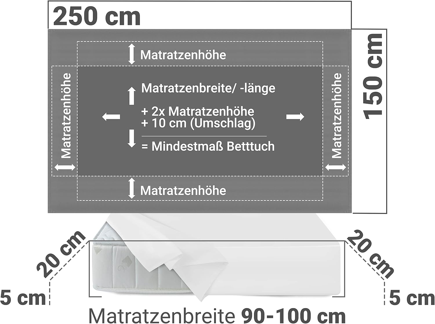 Thumbnail 2 de Npluseins Drap de lit classique sans élastique 150 x 250 cm – blanc