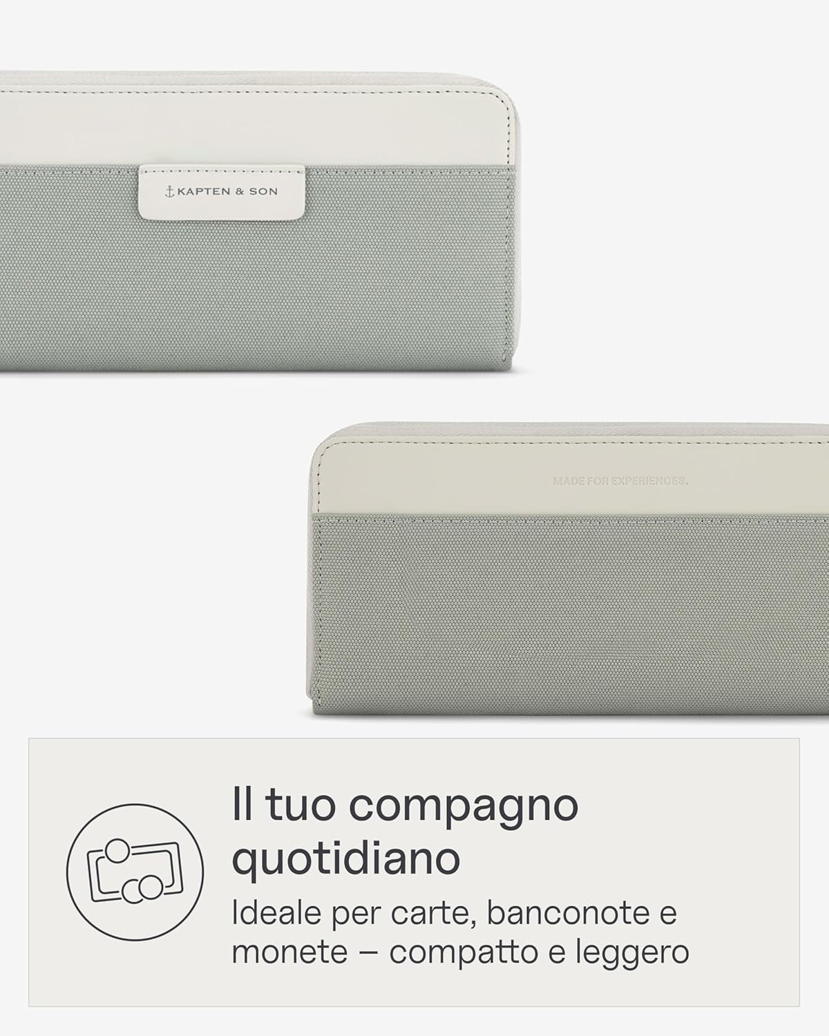 Detalle 2 de Kapten & Son Portafoglio Donna Bergen Pro Wallet Large – Verde Salvia, 14 slot e portamonete con zip