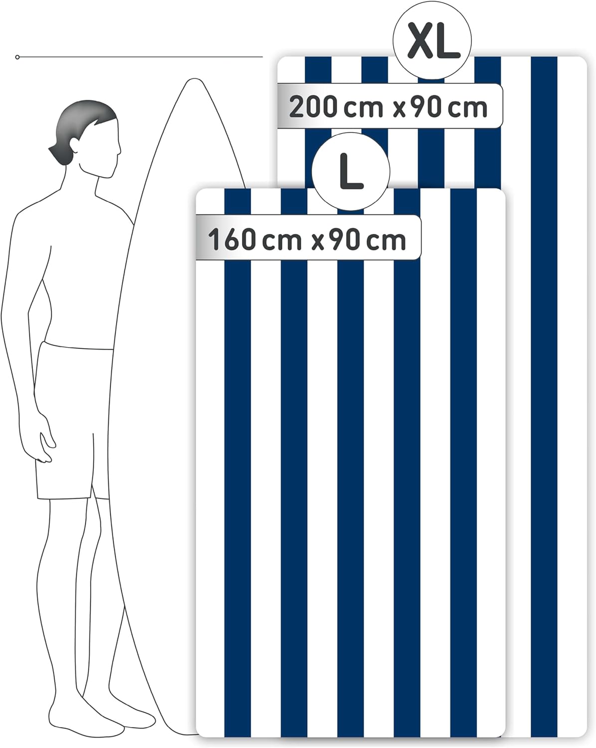 Thumbnail 3 de Fit-Flip Strandtuch XXL aus Mikrofaser (Marineblau-Weiß, 200x90 cm) – leicht, schnelltrocknend, 100% recycelte Faser