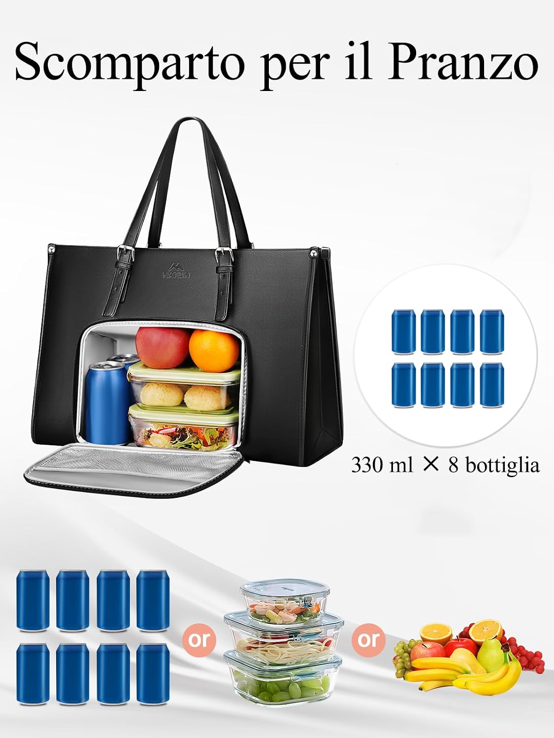 Thumbnail 6 de MATEIN Borsa Lavoro Donna con Scomparto Pranzo Isolato 15,6” – Borsa PC in PU impermeabile, Nero