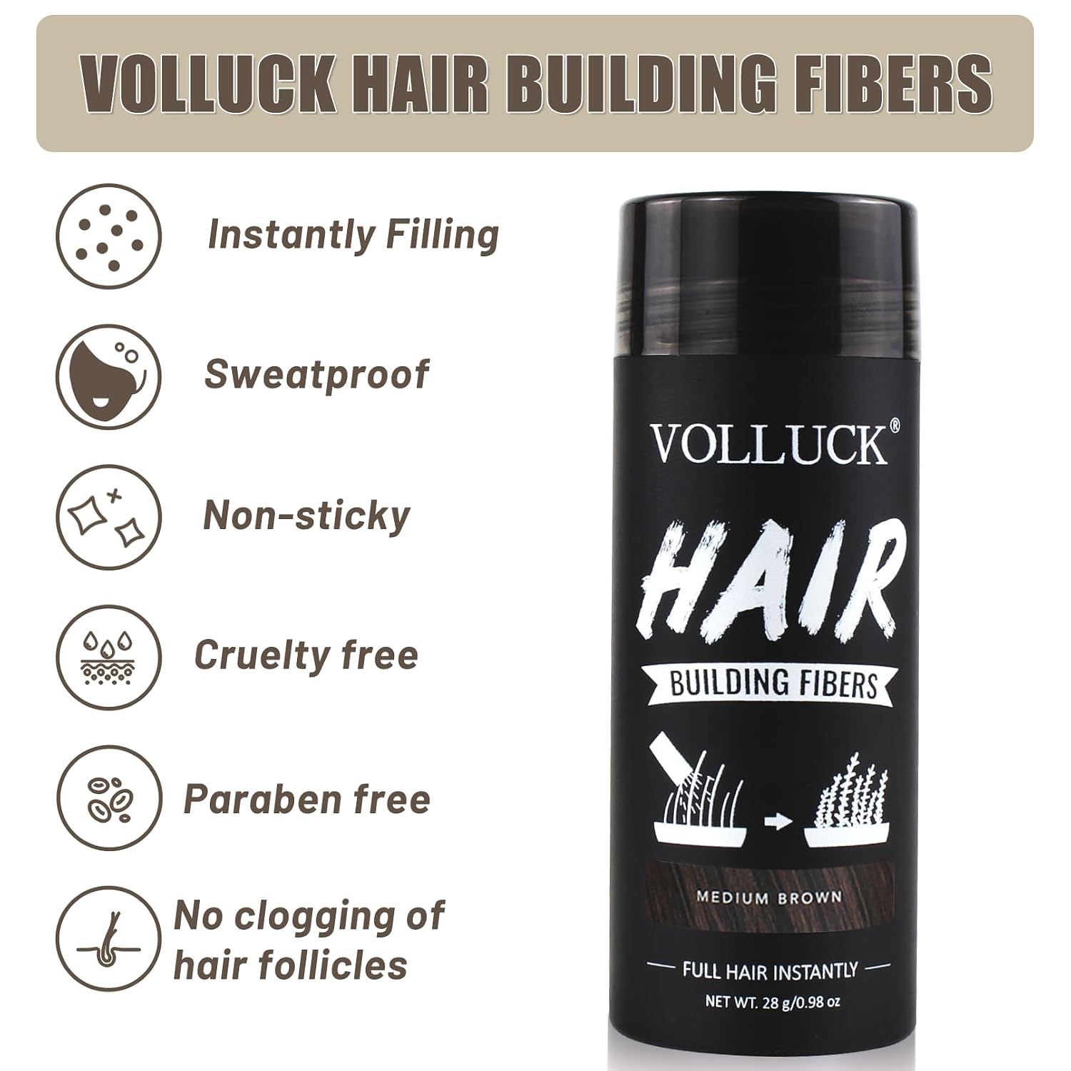 Thumbnail 6 de VOLLUCK Streuhaar Haarverdichtung 28 g Mittelbraun