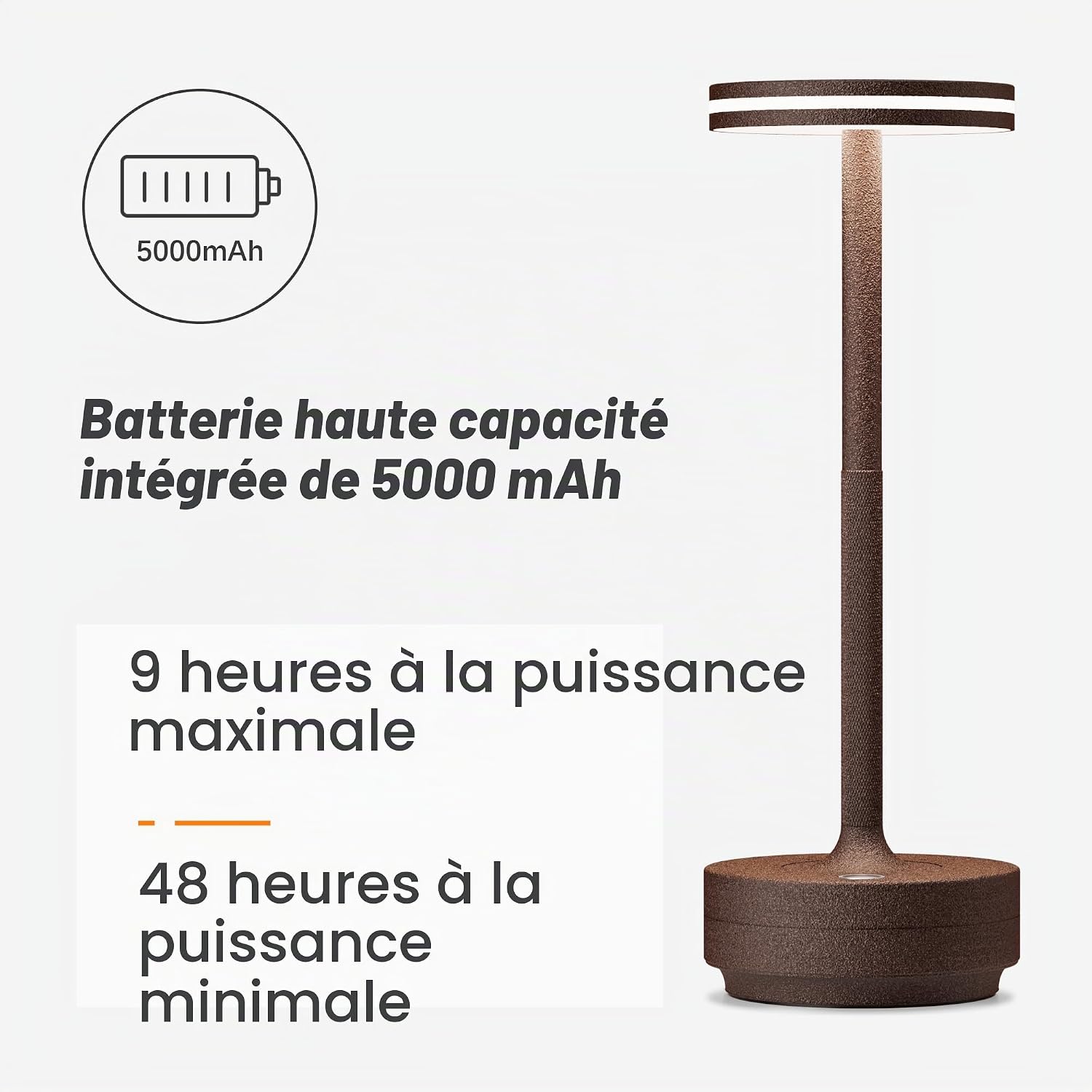 Detalle de Hapfish draadloze led-tafellampen, set van 2, roestkleurig, 5000 mAh, dimbaar