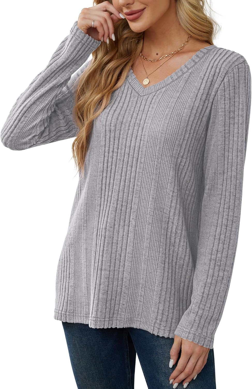 Thumbnail 4 de GLEENOD Damen Pullover mit V-Ausschnitt – leichter Langarm-Sweatshirt für Winter & Frühling
