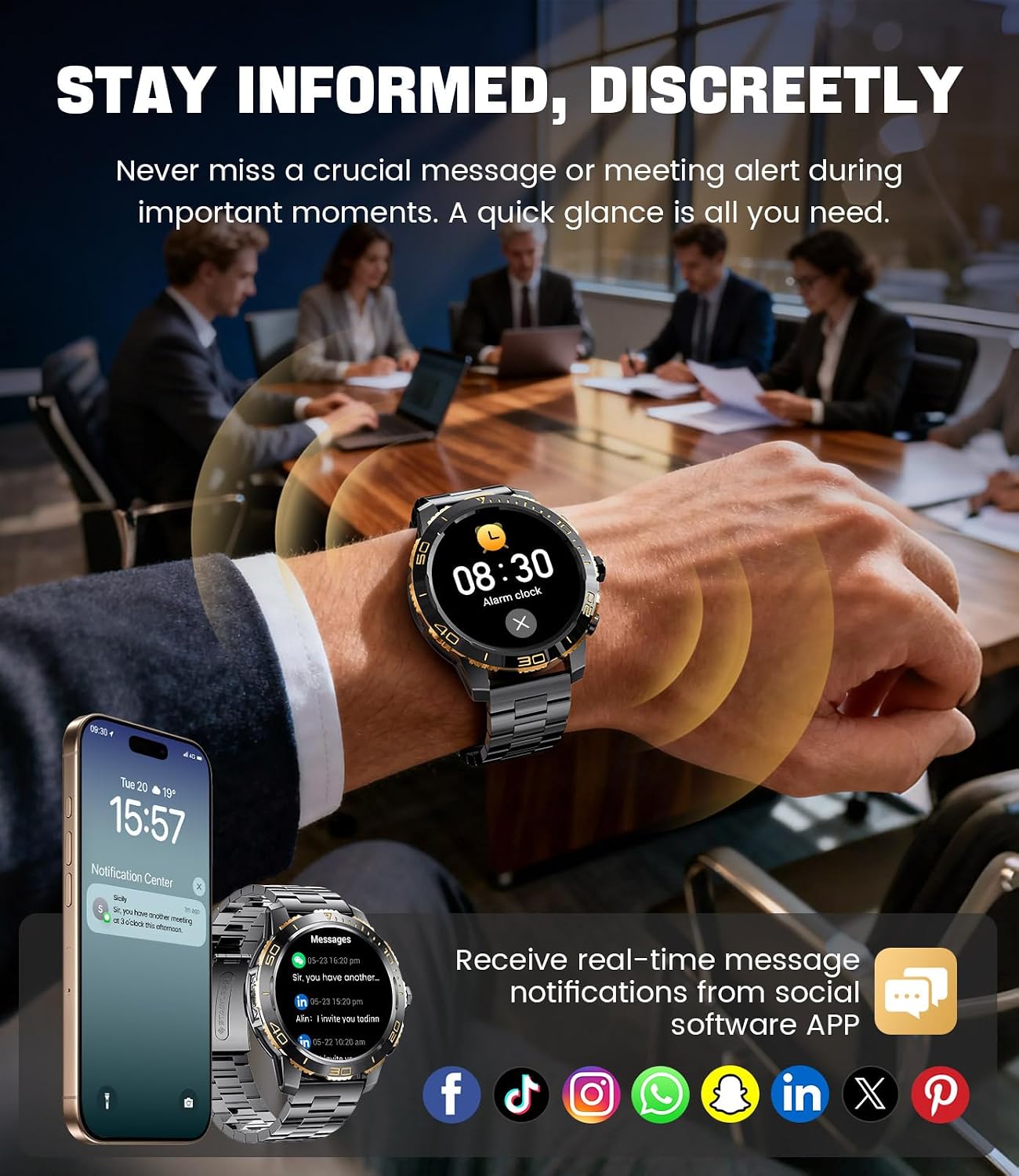 Detalle de LIGE Smart Watch for Men with LED Flashlight