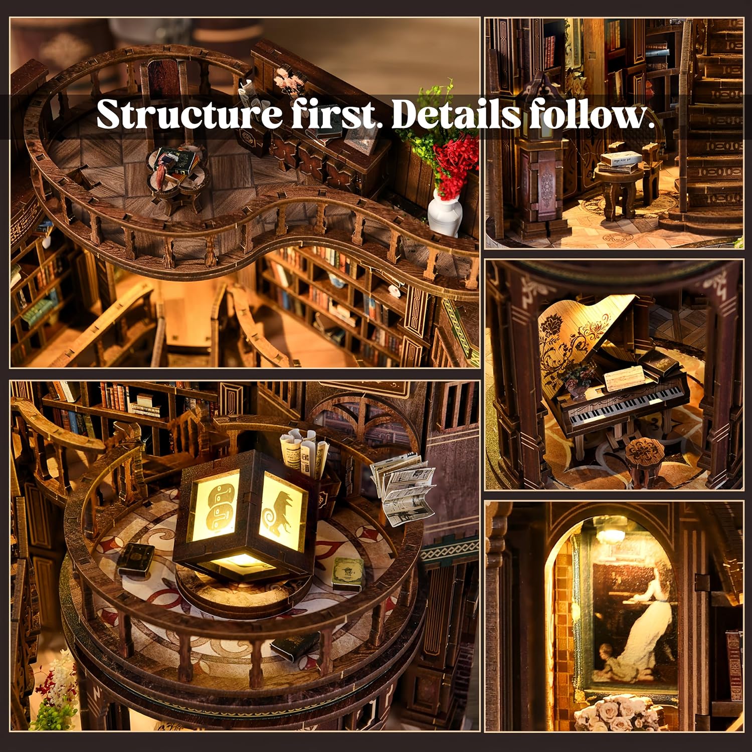 Detalle de GLEAMUNO Dreamy Book Hall LED Book Nook Kit
