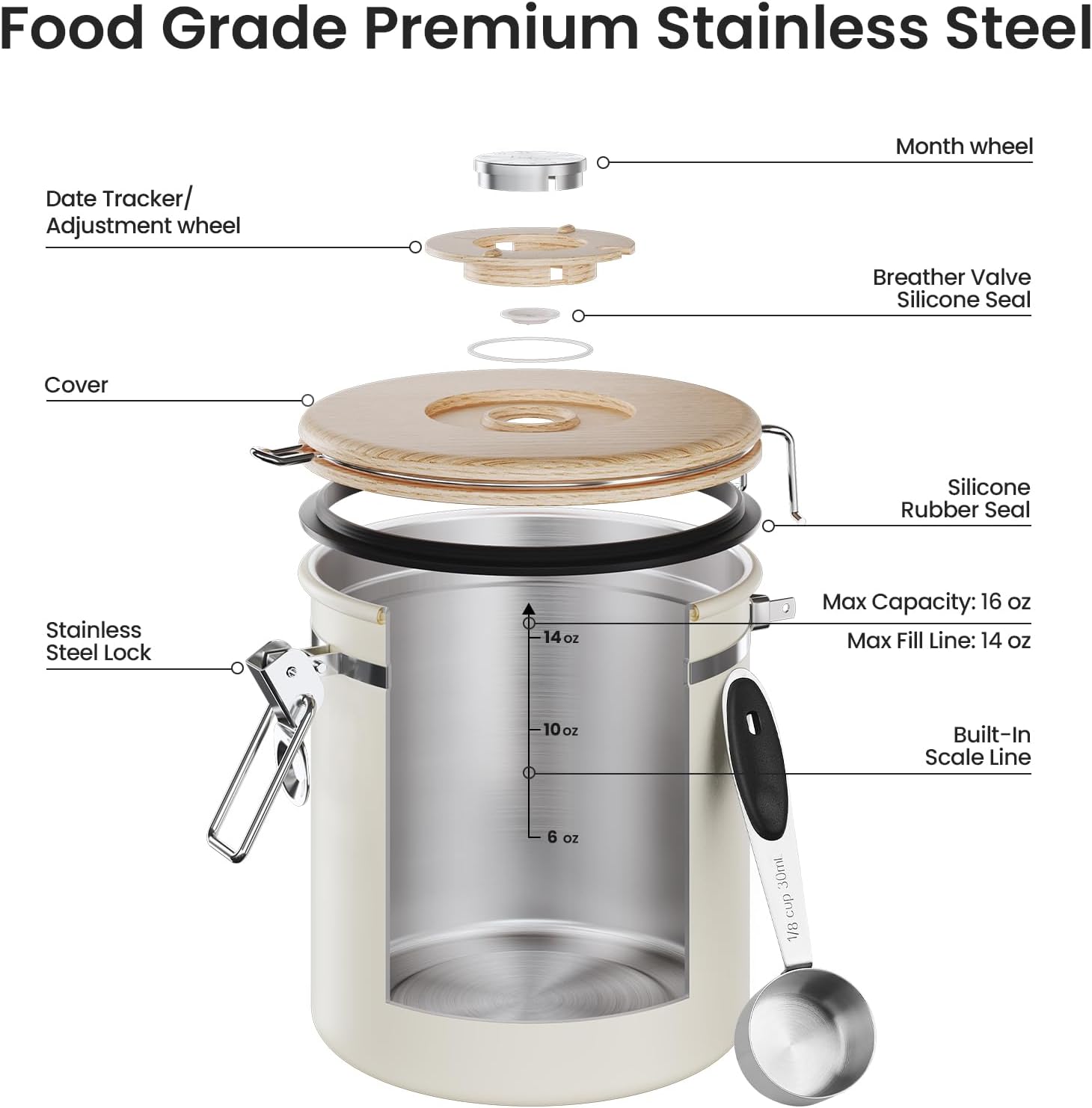 Detalle 2 de Veken Coffee Canister Airtight 16 OZ