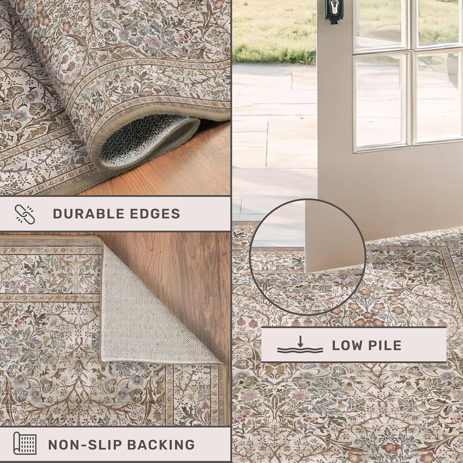 Thumbnail 3 de Hazo Haus Washable 10x14 Living Room Rug (Moss Green) — Low Pile, Non-Slip, Machine-Washable Area Rug