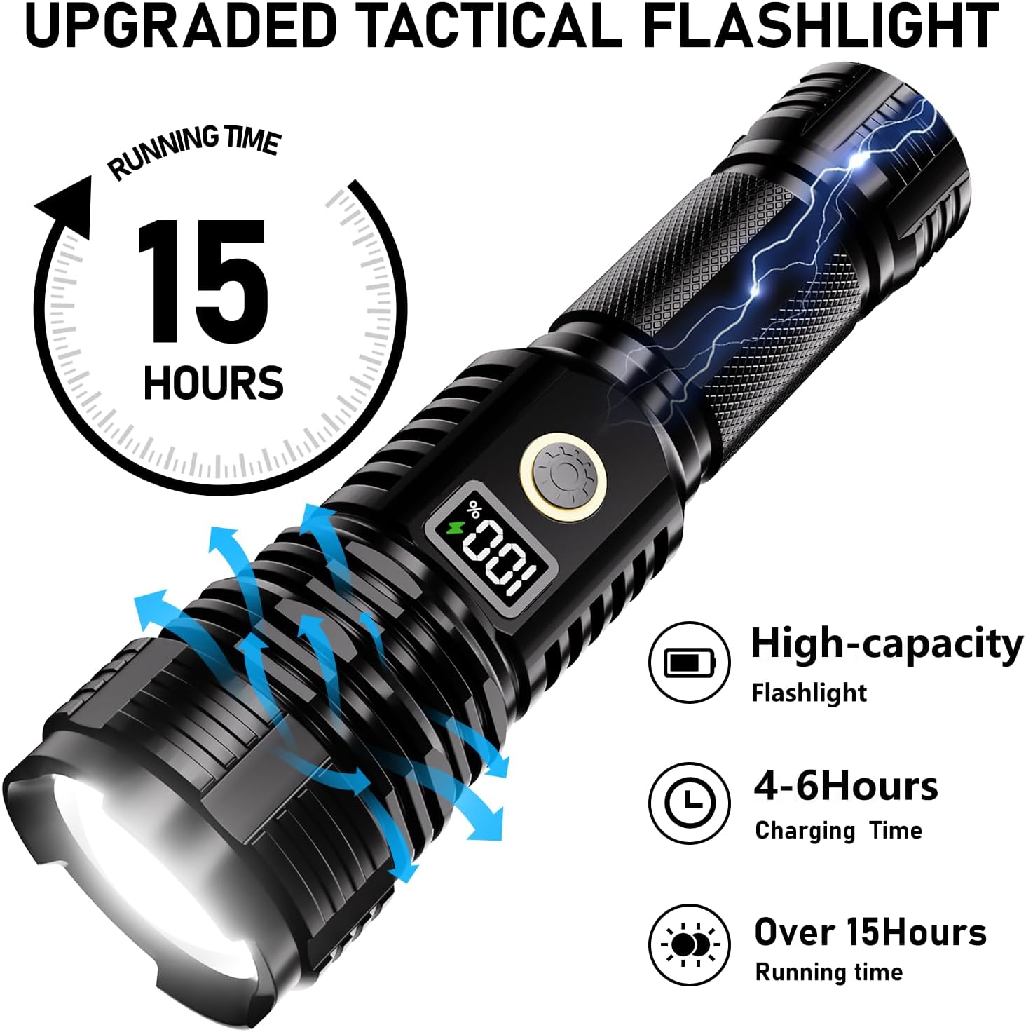 Detalle 2 de CHILDBOT Y1915C Rechargeable LED Flashlight with LCD and Adjustable Focus