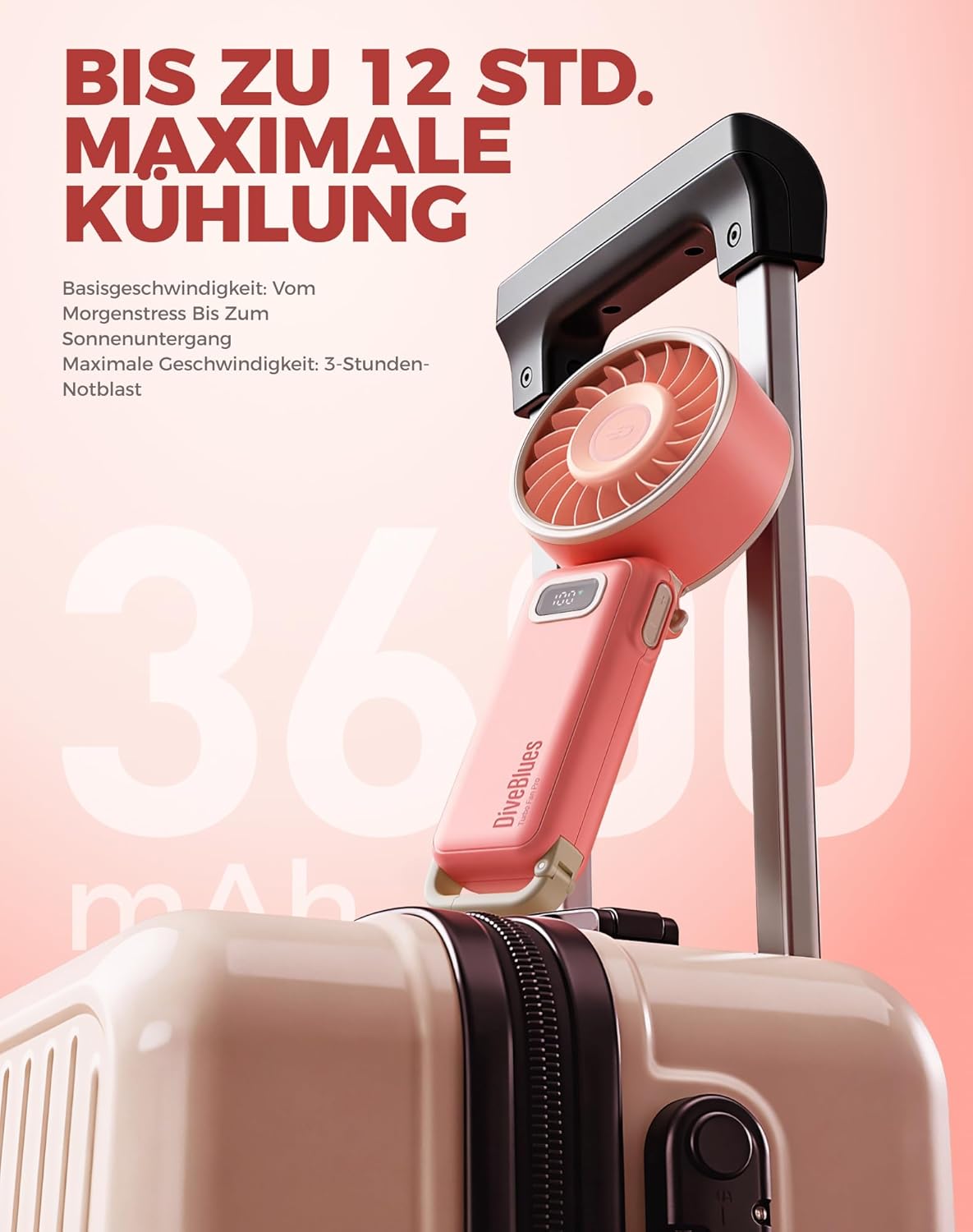 Thumbnail 4 de Diveblues Handventilator – Tragbarer Turbo-Ventilator mit 100 Stufen, 7,4 m/s Luftstrom und 180° Klappdesign