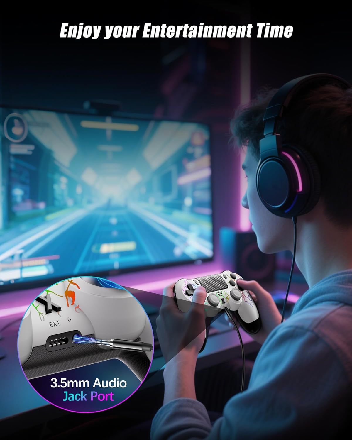 Thumbnail 5 de RUIZHI Controller LED wireless a forma di fulmine per PlayStation 4 / PC, bianco