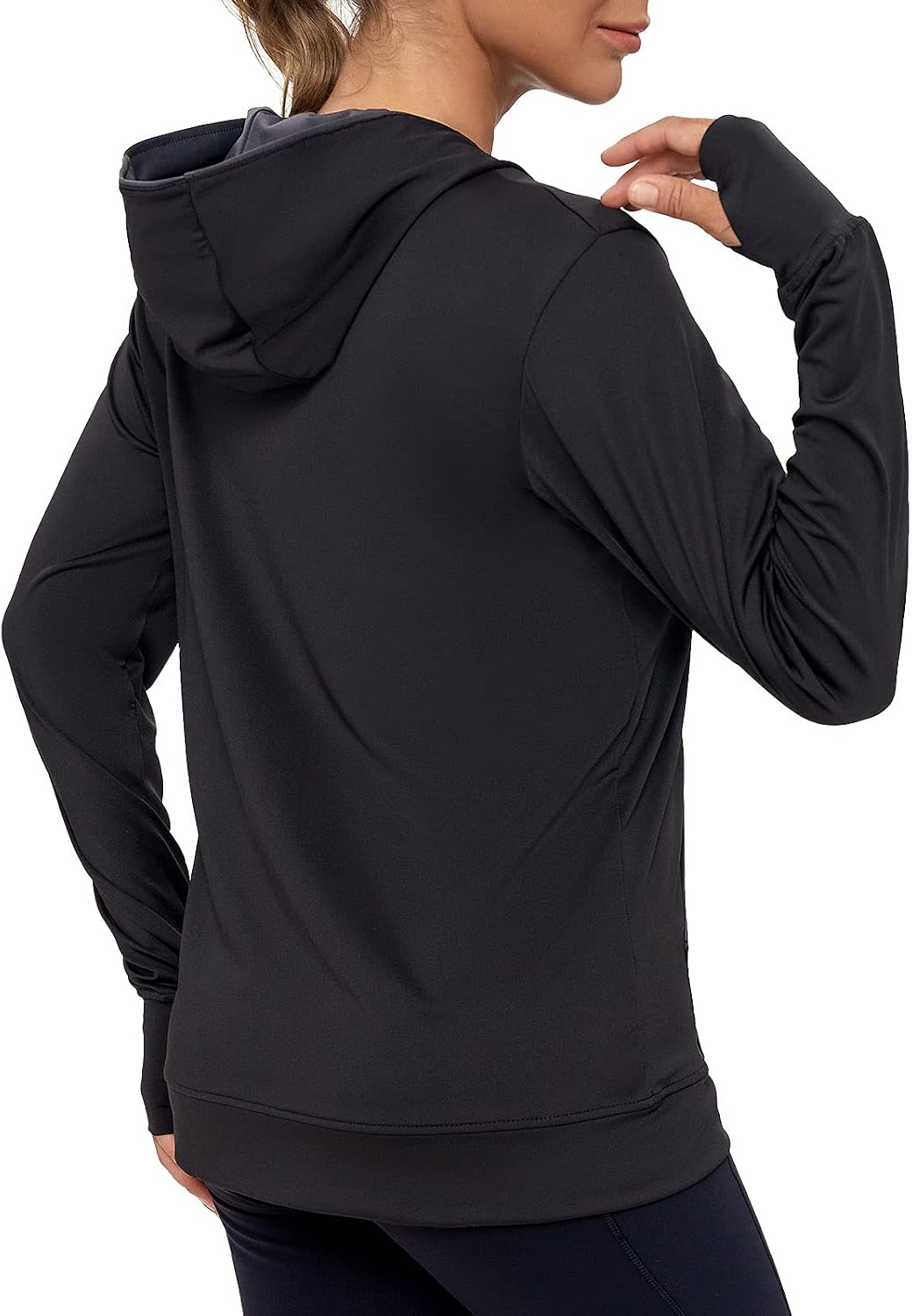 Thumbnail 1 de AMZSPORT Damen Laufjacke mit Kapuze, durchgehender Reißverschluss & Daumenlöchern für Training, Yoga & Fitness