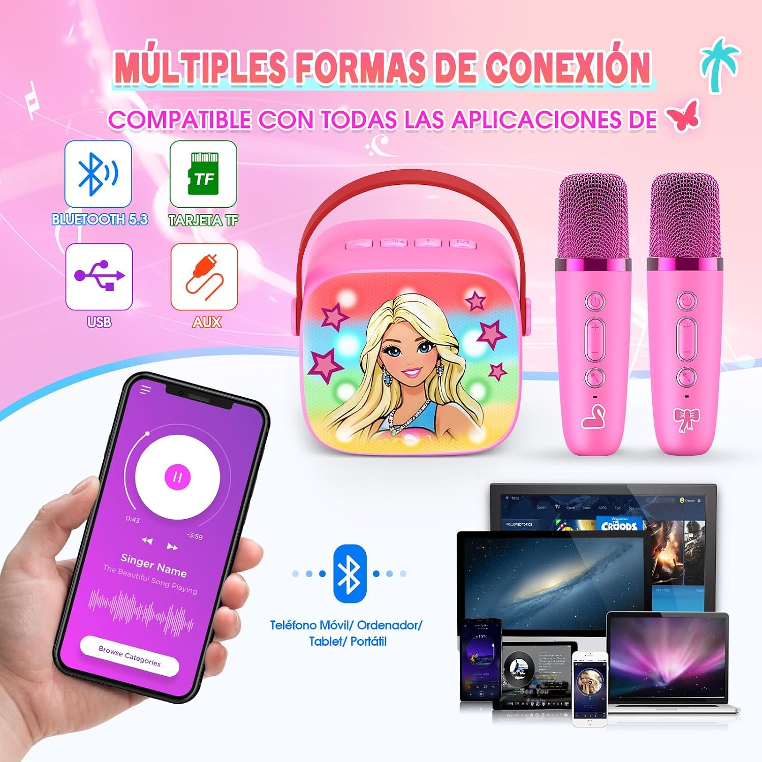 Detalle 2 de Dislocati Princesa Karaoke Niña Bluetooth 2 micrófonos