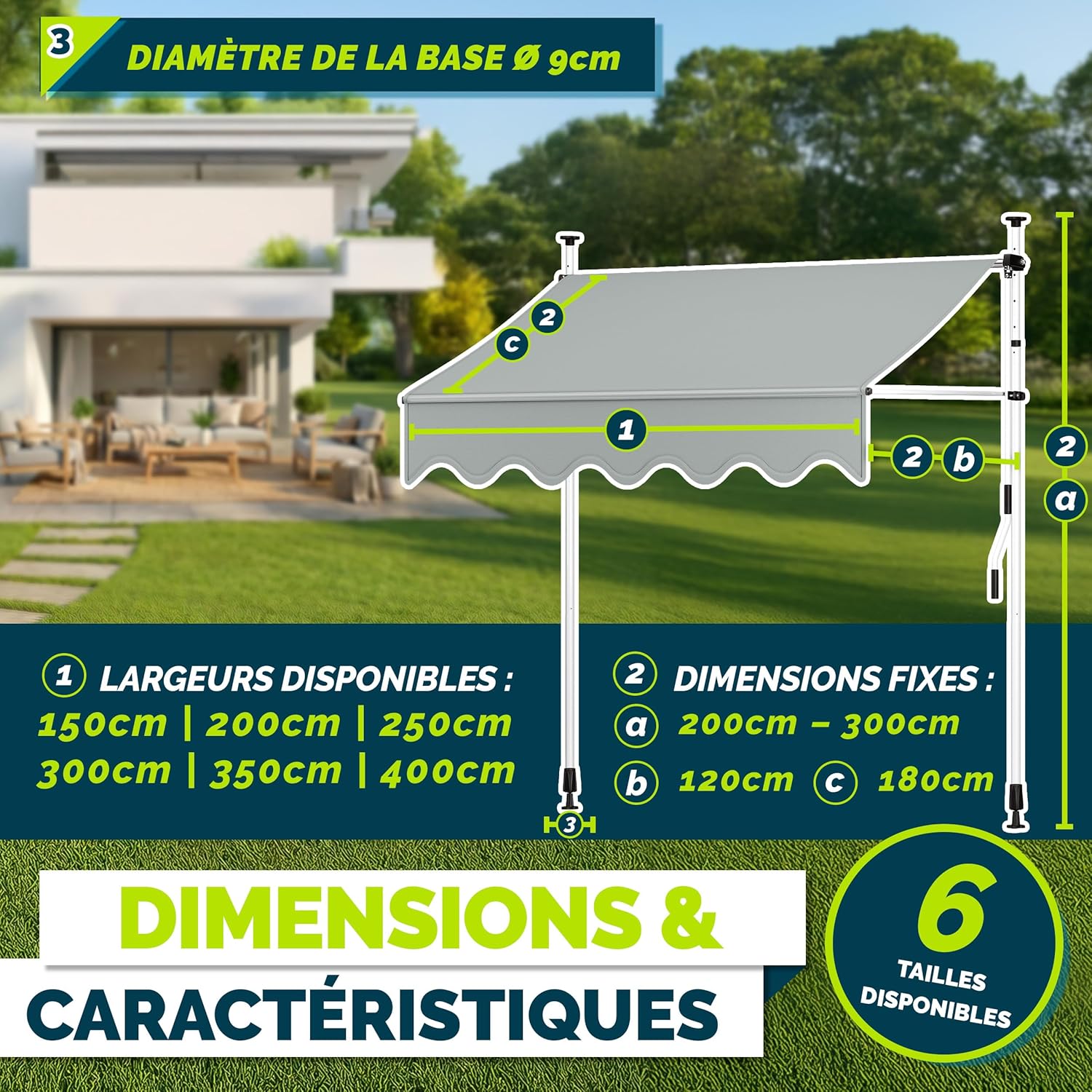 Thumbnail 5 de tillvex Store Banne Manuel rétractable avec manivelle pour Balcon – Marquise de terrasse Gris clair 150 cm