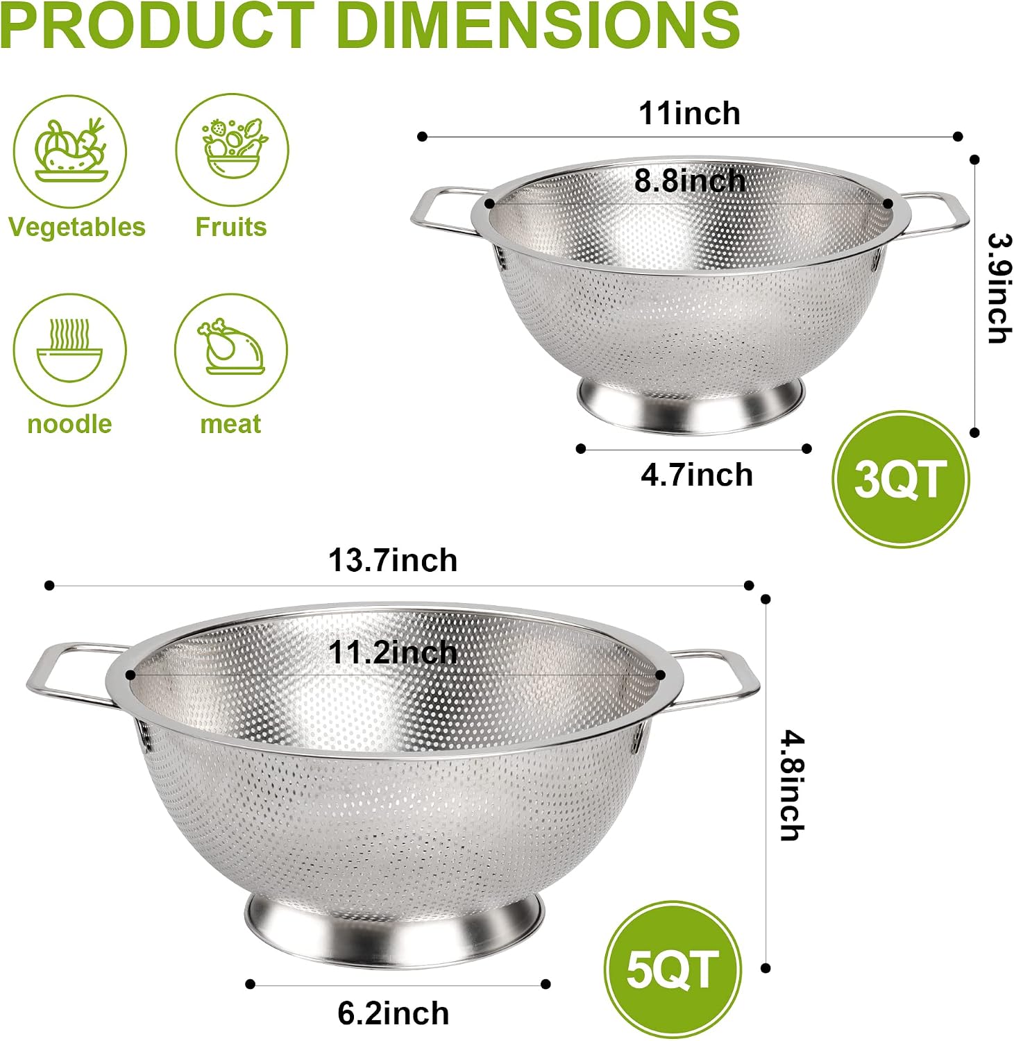 Thumbnail 1 de Gulex 3-Quart Stainless Steel Colander with Footed Base