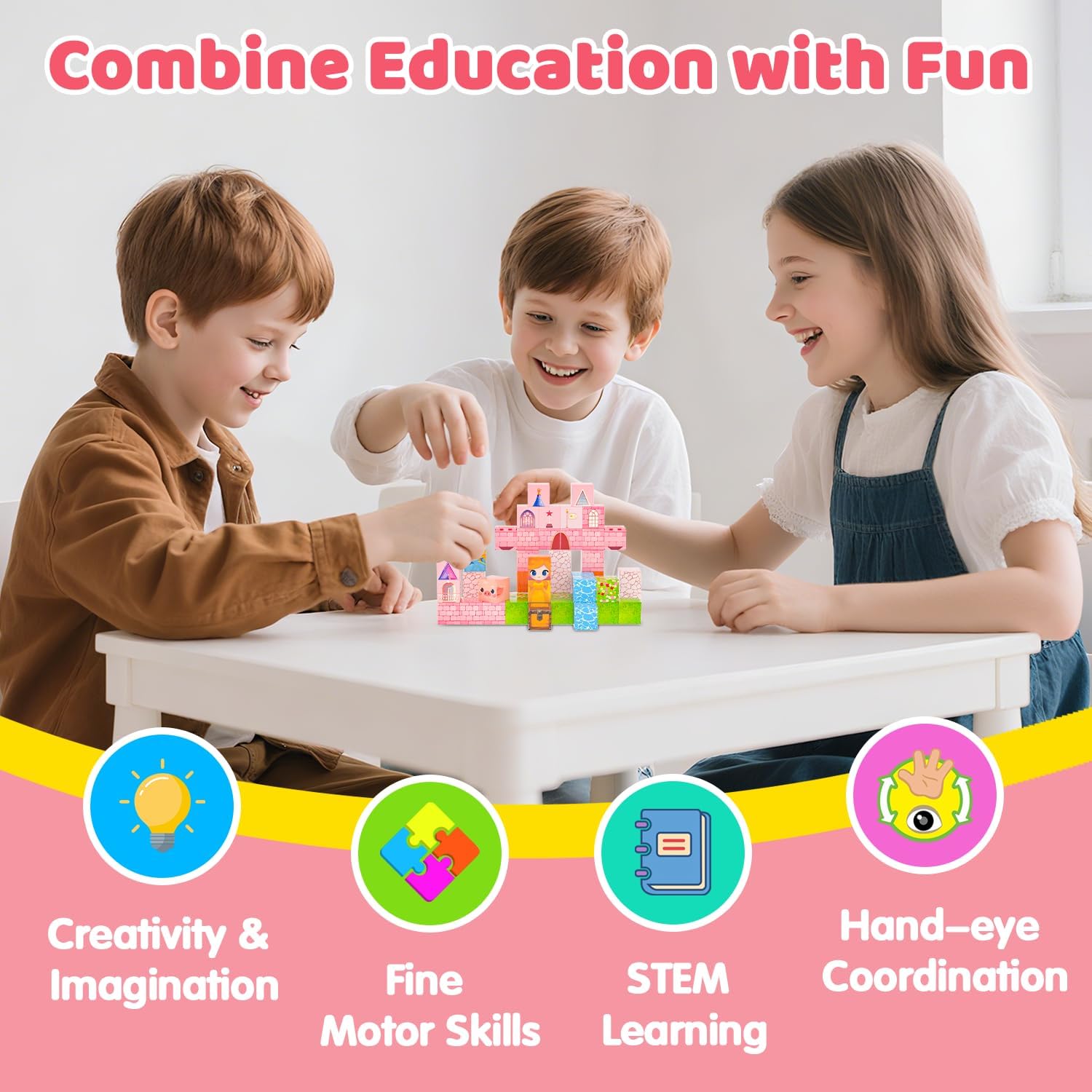 Detalle 2 de CraftyNest Magnetic Blocks Building Toys for Kids – 48 Pieces
