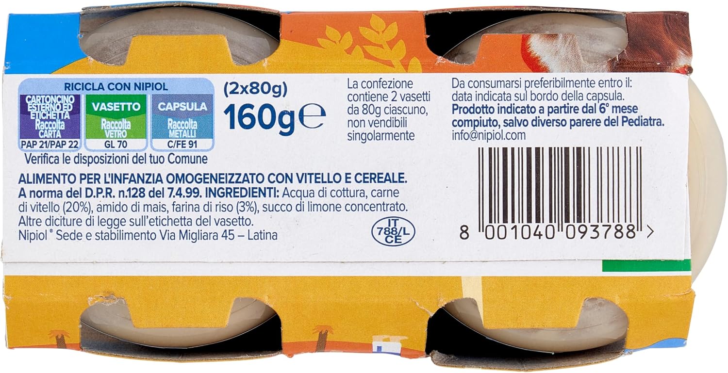 Detalle 2 de Nipiol Omogeneizzato Vitello 2x80g – 12 Confezioni