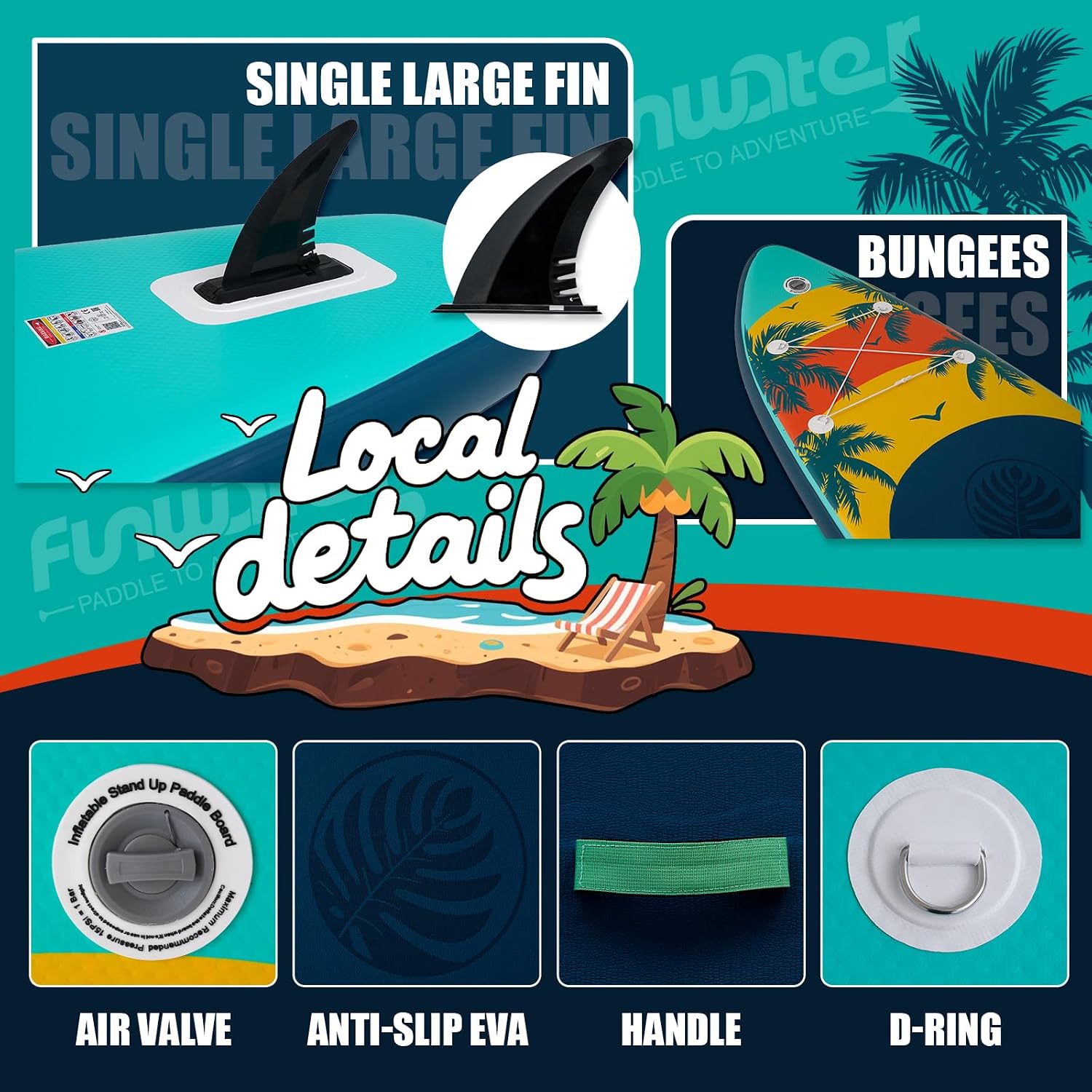 Thumbnail 3 de FunWater Inflatable SUP Board (11 ft / 10'6) — Large, stable, with EVA deck and complete accessories