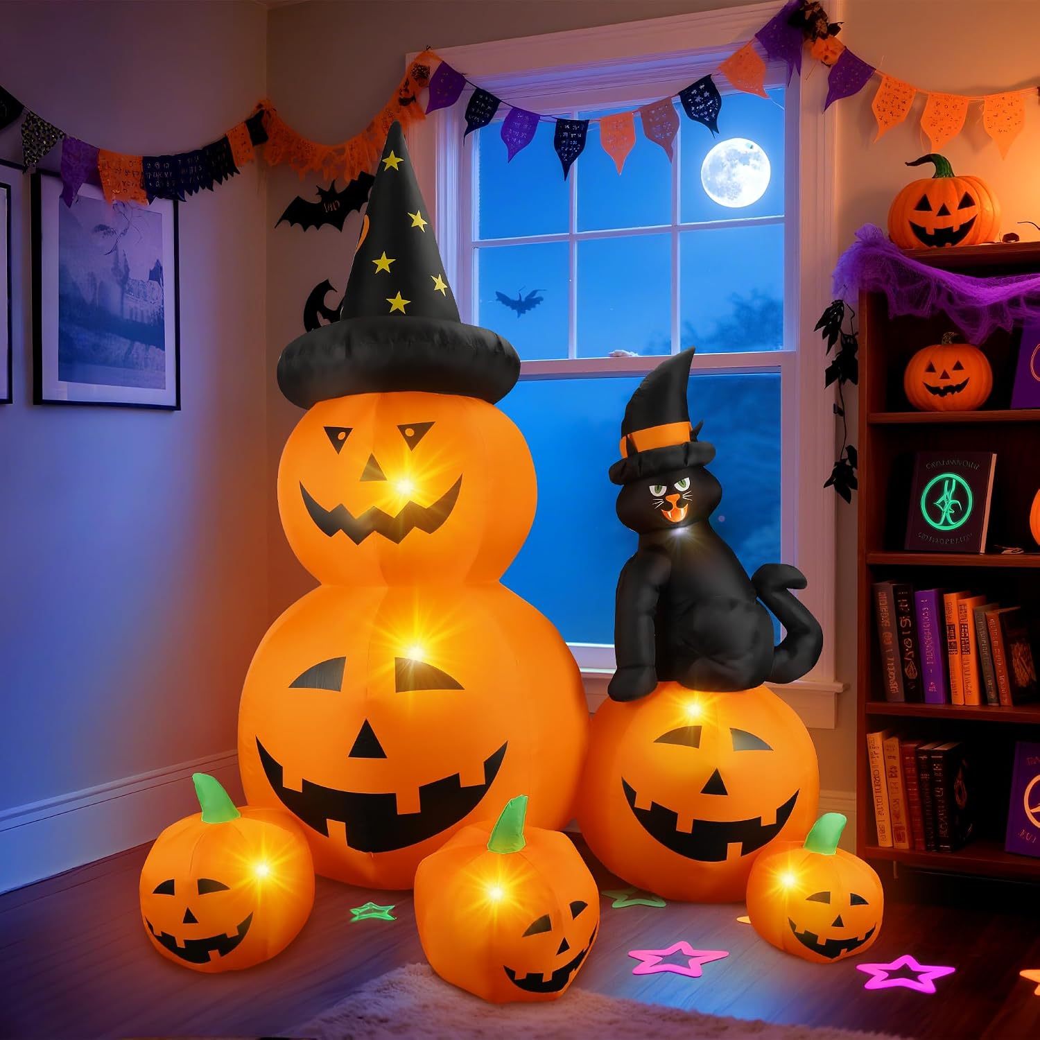 Detalle de NovaFloat 01 6-Ft Halloween Inflatable with Pumpkin Patch, Black Cat & LEDs