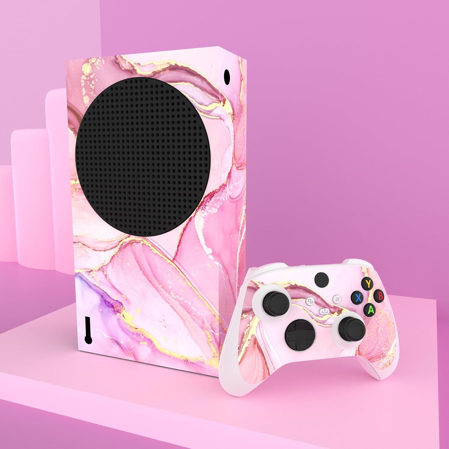 Thumbnail 4 de PlayVital Vinilo para Xbox Series S - Diseño Mármol Rosa Dorado