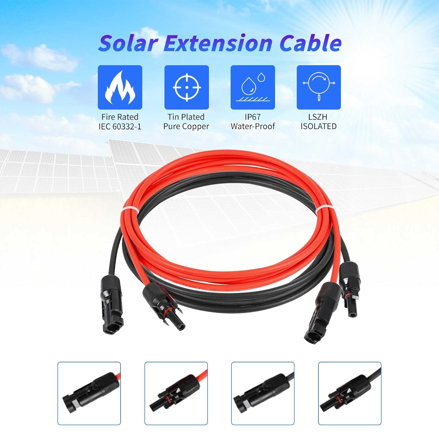 Thumbnail 3 de Gbformat Solarkabel Verlängerung 6mm², 3 Meter – IP67 Photovoltaik Kabel mit Stecker