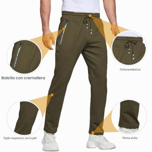 Detalle 2 de ZOXOZ pantalón de chándal para hombre, verde, holgado y recto, talla M