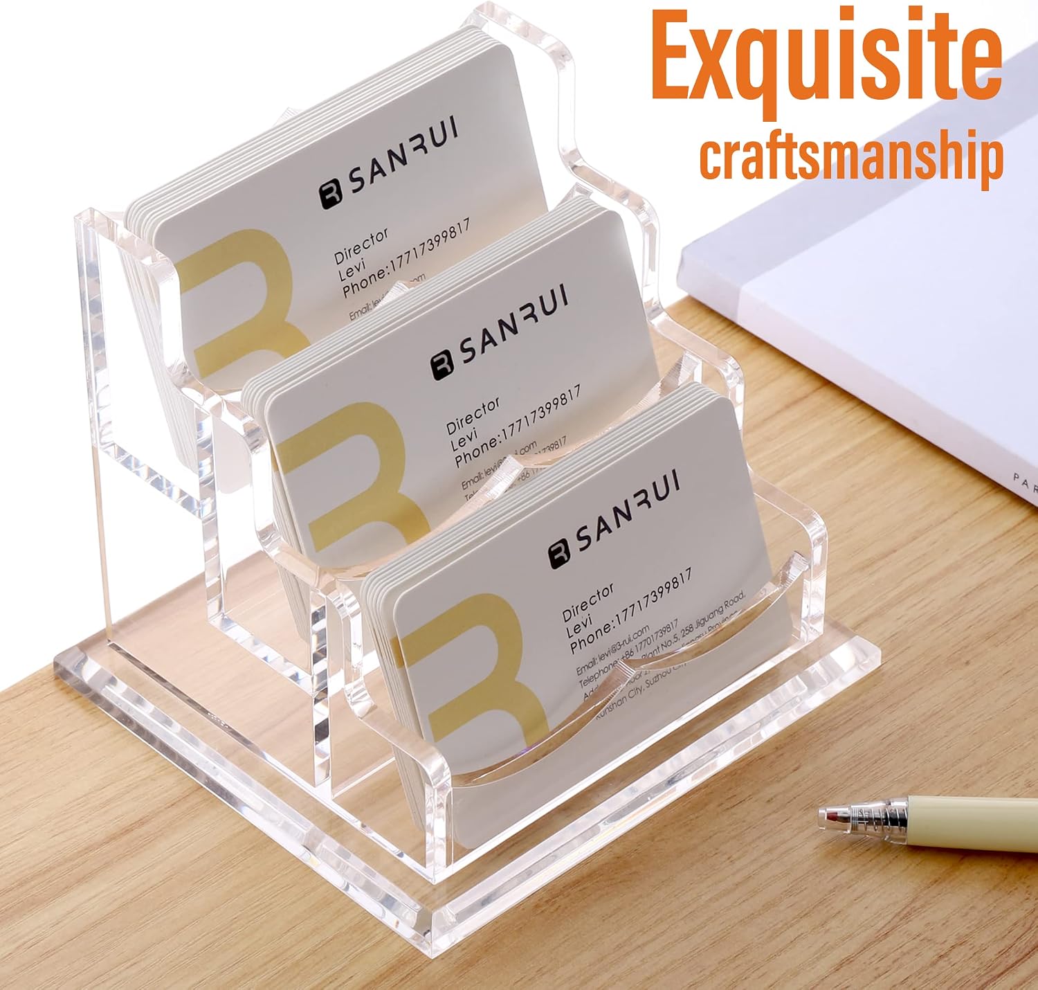 Detalle 2 de SANRUI Clear Acrylic Business Card Holder, 3-Tier Desk Display