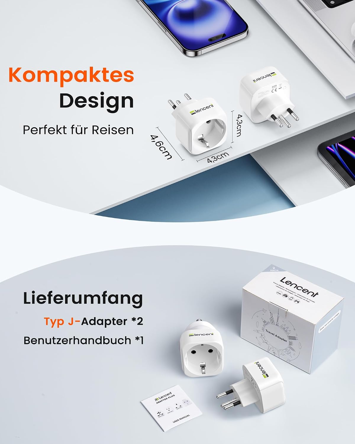 Thumbnail 5 de LENCENT Reiseadapter Typ-J EU-DE