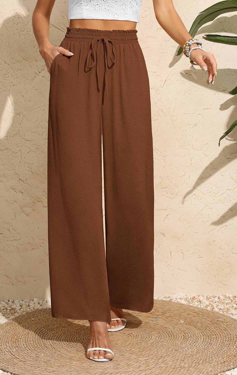 Thumbnail 1 de BEIGAI Palazzo-Hose für Damen mit hoher Taille, Seitentaschen und weitem Bein