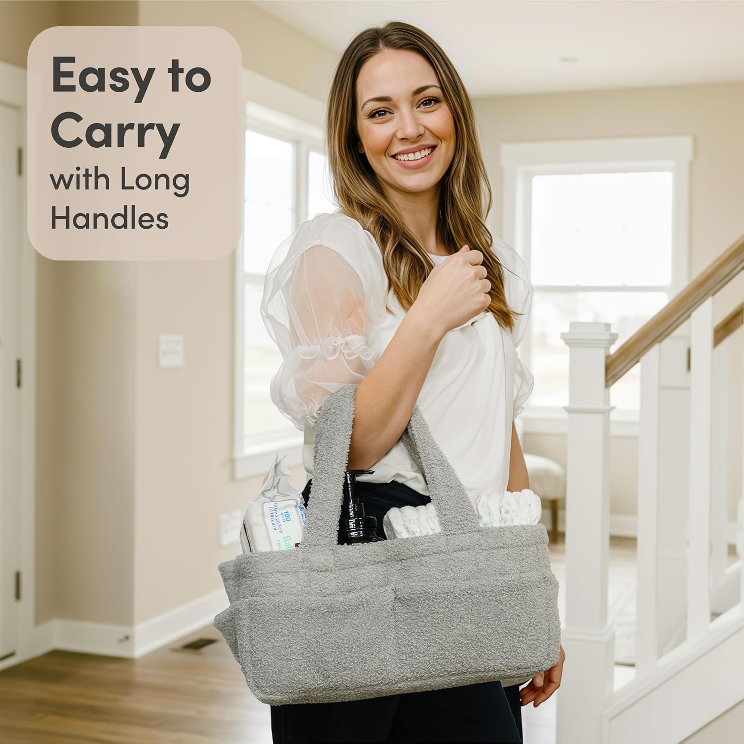 Thumbnail 4 de PUTSKA Fleece Nappy Caddy Organiser – Soft Teddy Fabric Baby Caddy with Handles, Grey