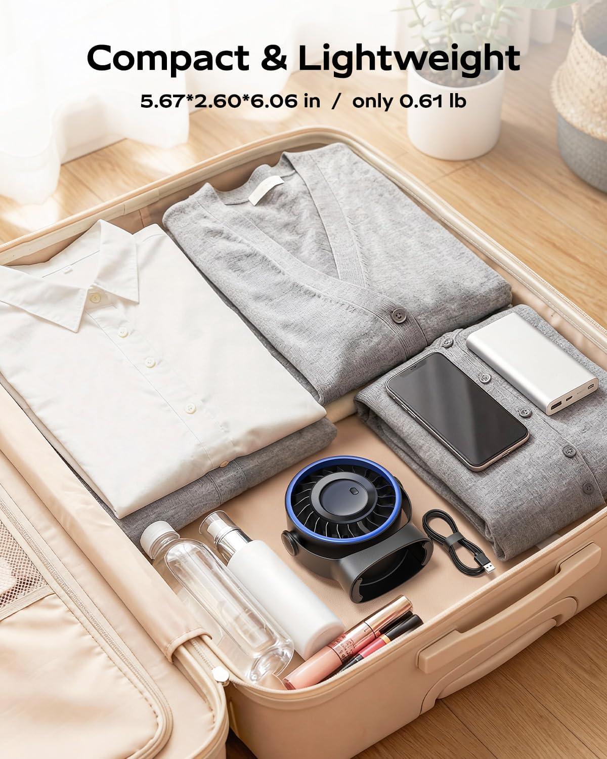 Detalle de SWEETFULL USB Desk Fan: 4-Speed, Quiet, 360° Rotatable and Portable