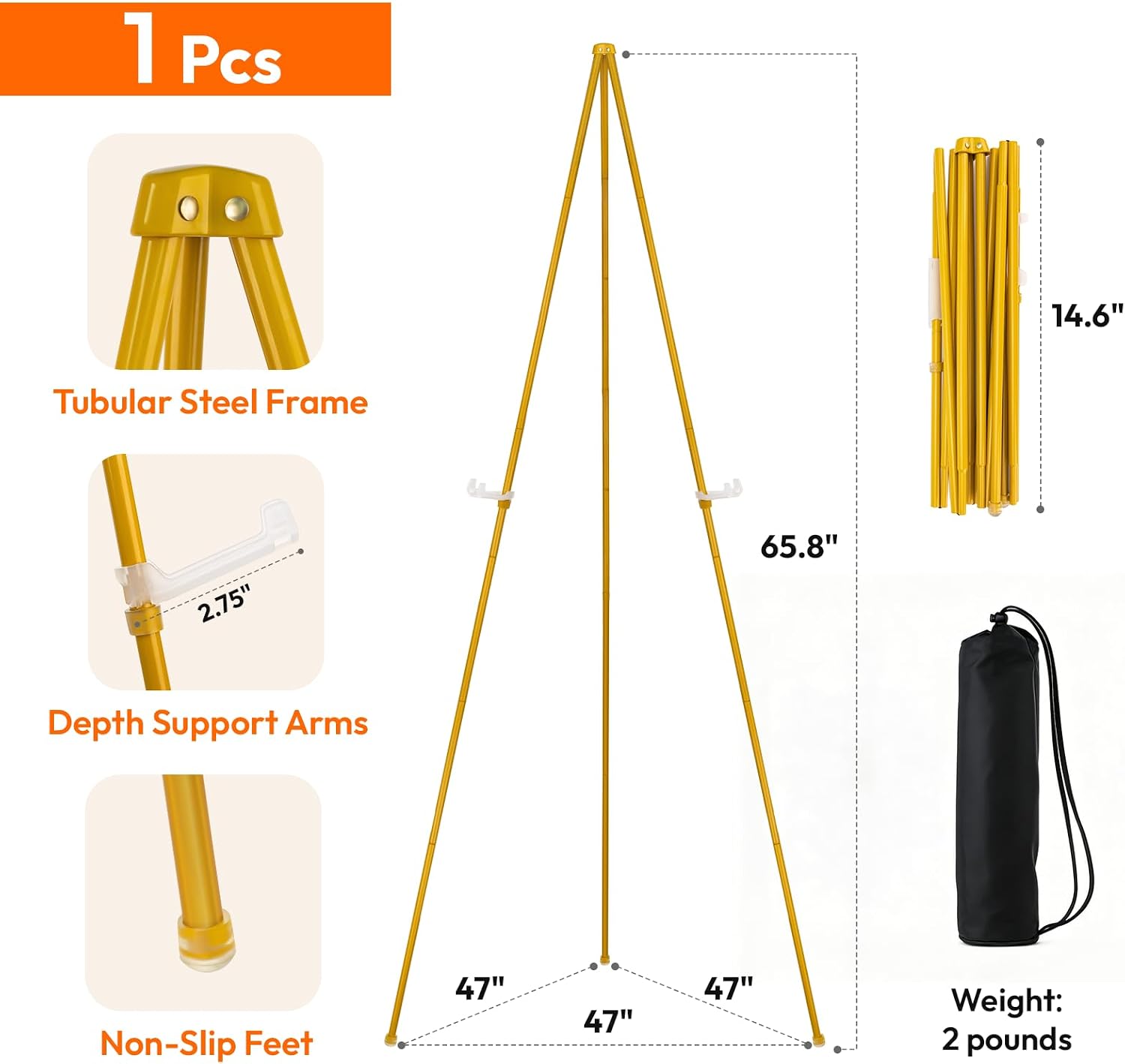 Thumbnail 1 de JEAWIWI GE01 Golden Easel, 66-Inch Adjustable Metal Display Stand