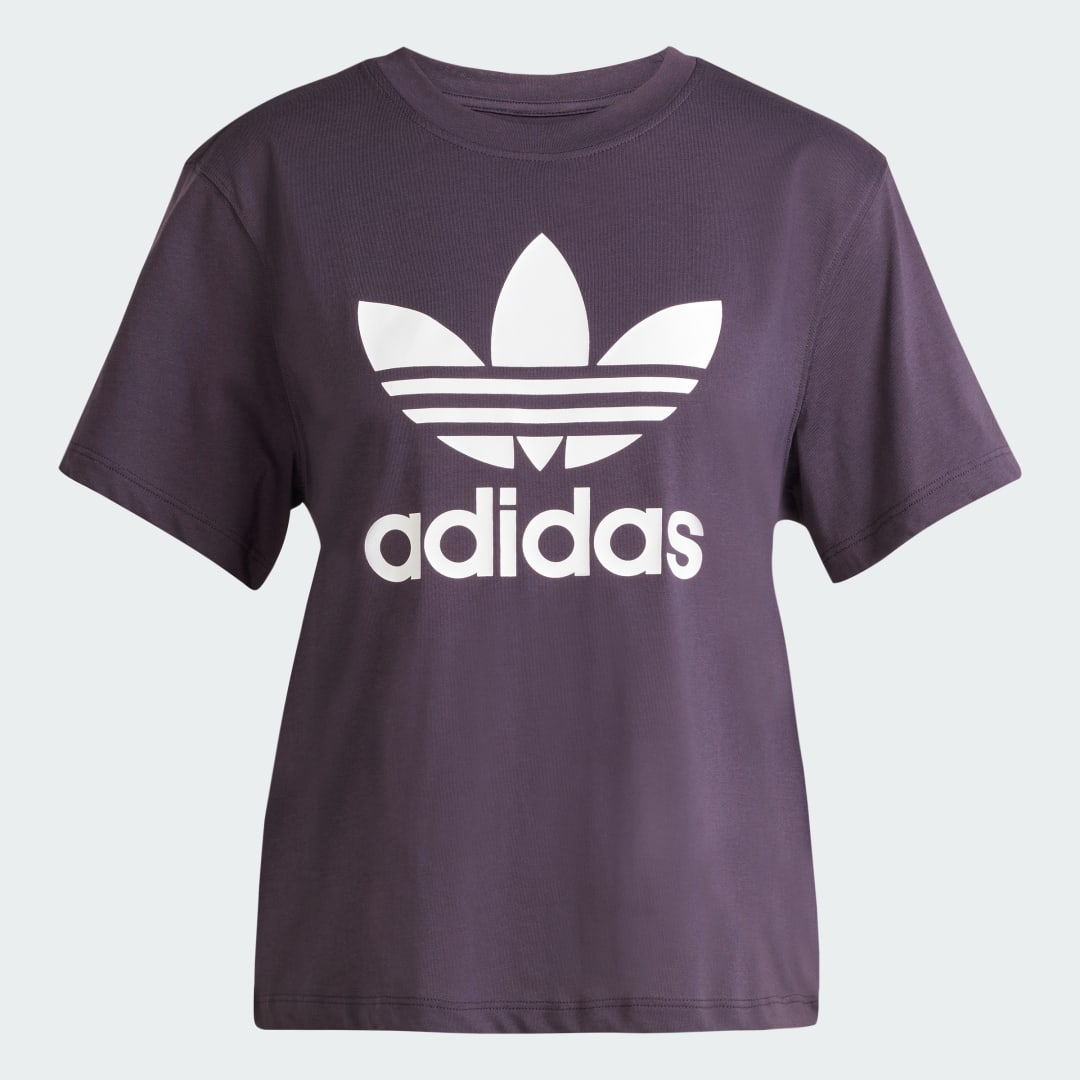 Detalle 2 de Camiseta Adicolor Trefoil Boxy de Adidas — Estilo urbano con corte recto en violeta