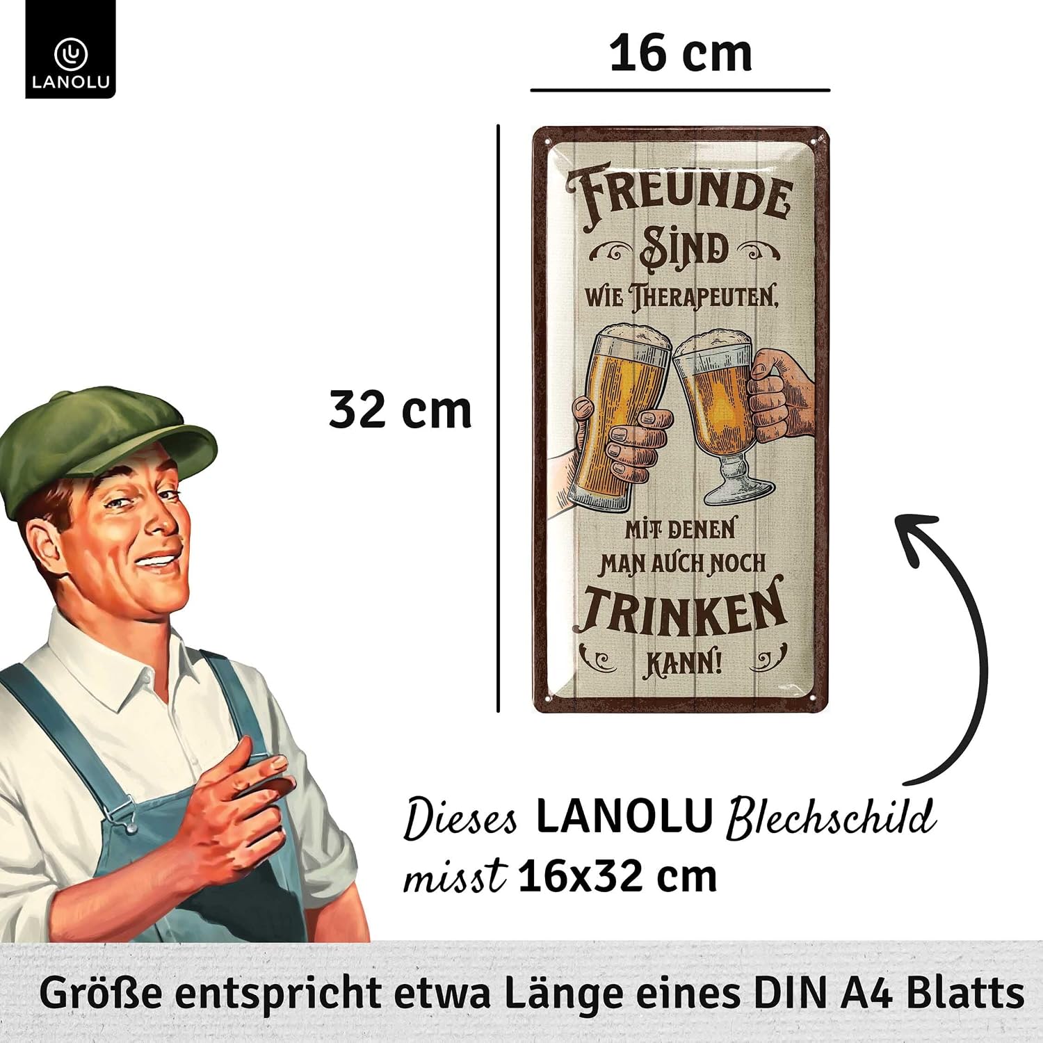 Thumbnail 2 de LANOLU Retro Blechschilder Bier „Beste Freunde sind wie Therapeuten“ (16x32 cm) – Bar- und Partykeller-Deko