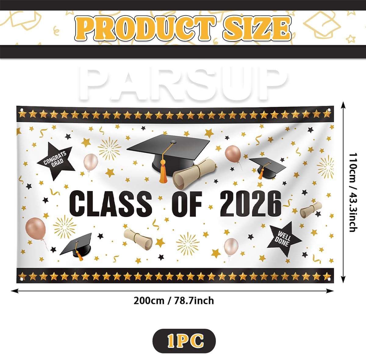 Thumbnail 1 de Graduation Decorations 2026 Banner for Class of 2026 – Large 200 × 110 cm Fabric Backdrop